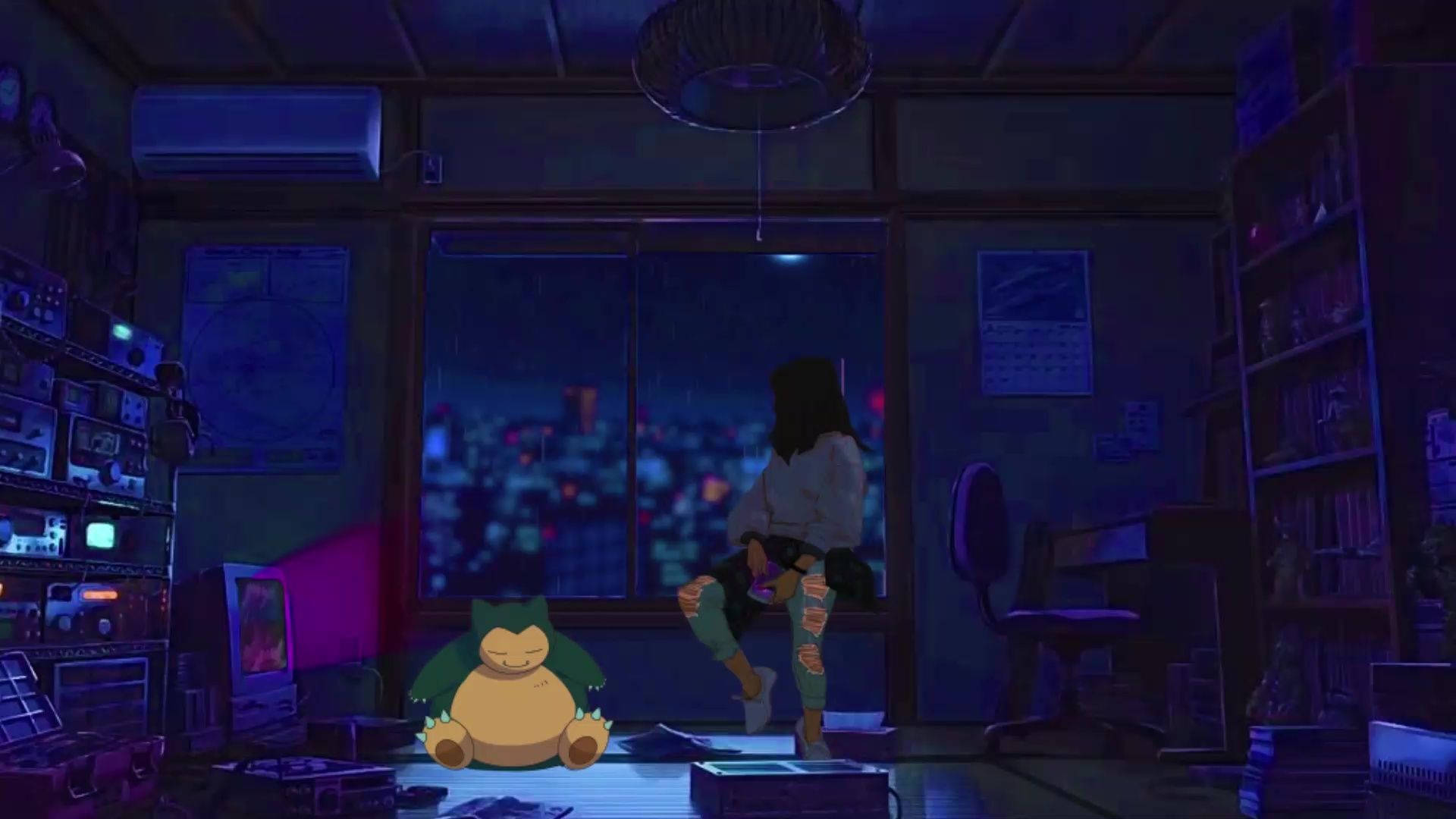 Silid Anime na May Babaeng Nakaupo sa Bintana Wallpaper