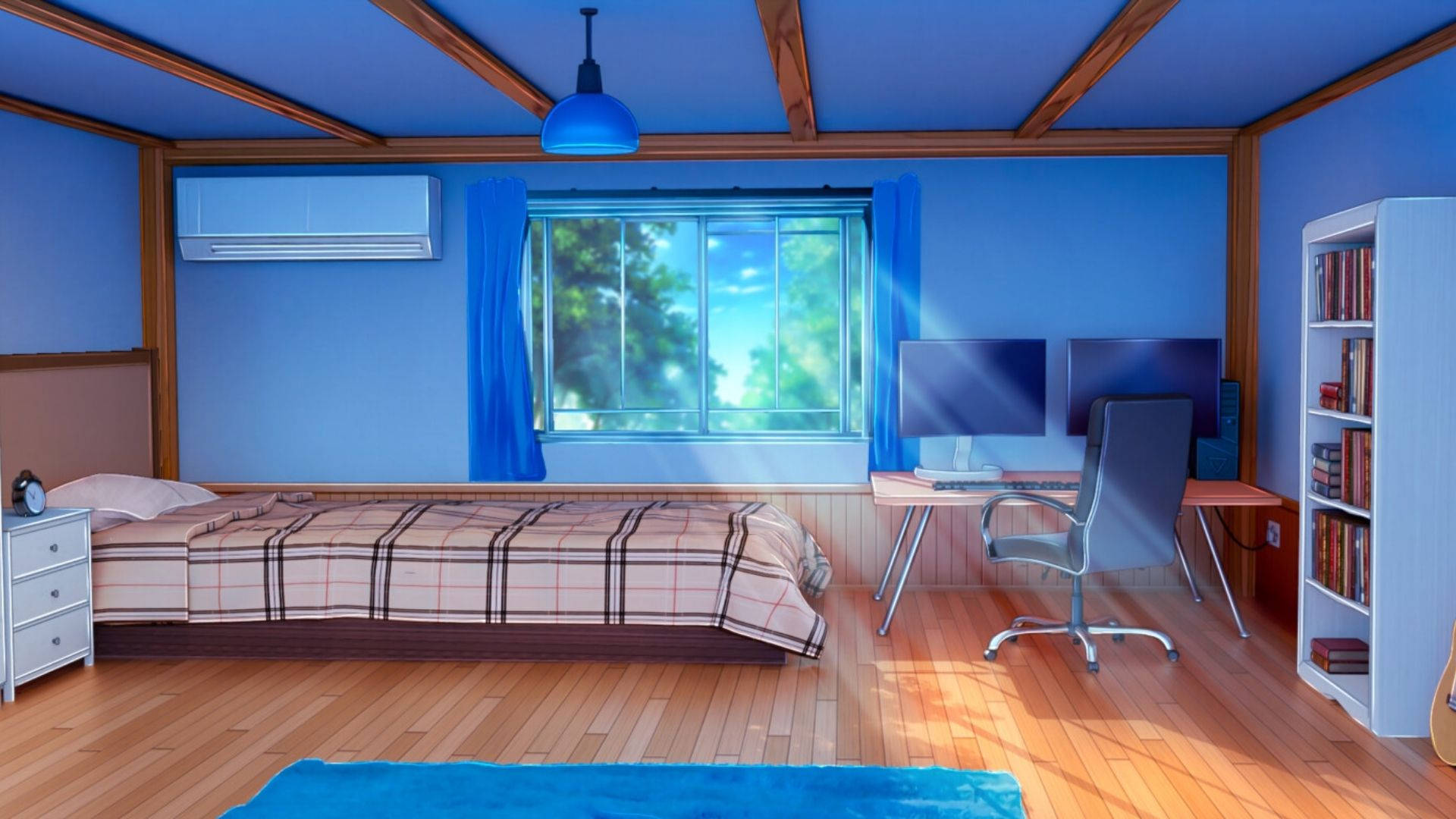 Silid Anime na may Sikat ng Araw Wallpaper