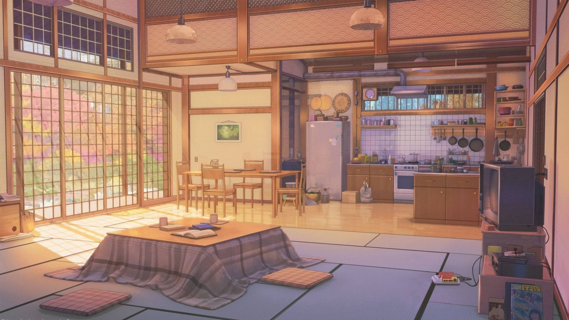 Silid na Anime sa Oras ng Araw Wallpaper
