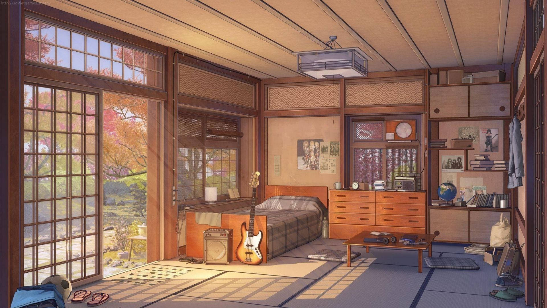 Silid ng Anime na Musikero Wallpaper