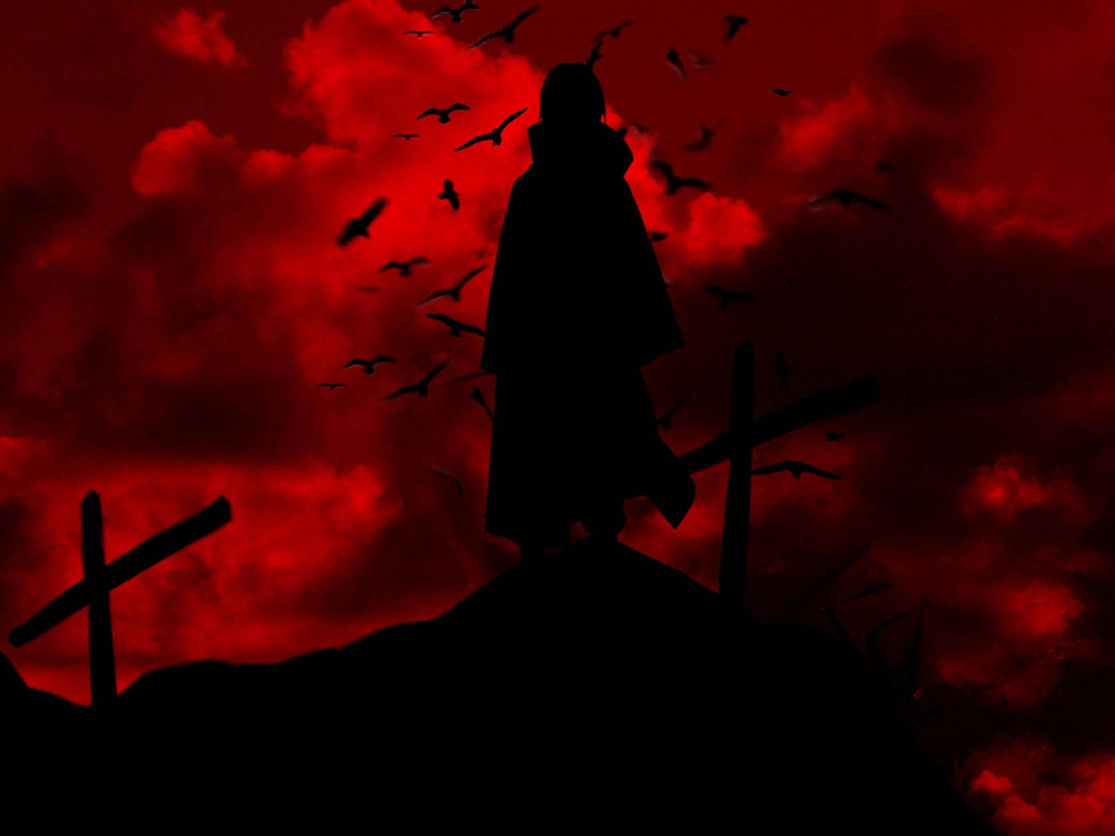Silweta ng Anime na Pula Wallpaper