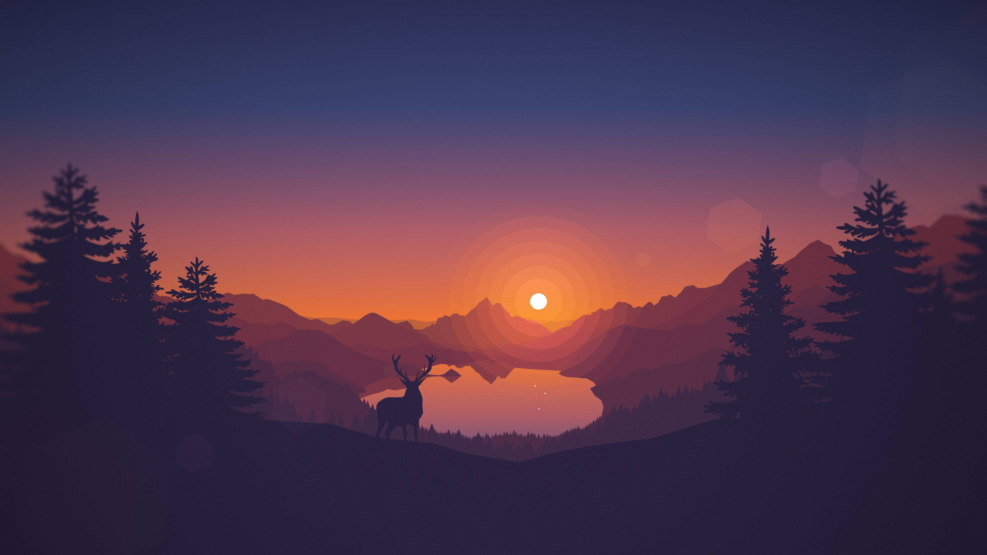 Silweta ng bundok at USA sa ilalim ng papalubog na araw Wallpaper