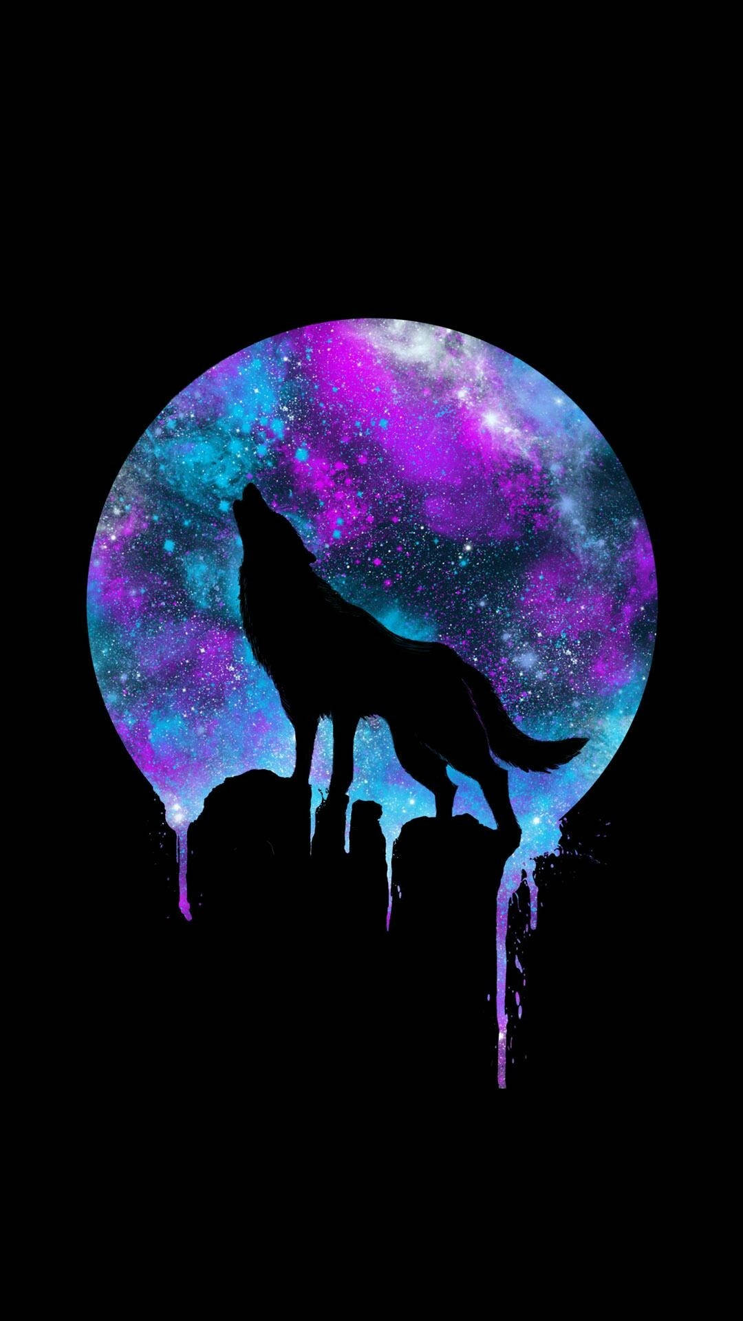 Silweta ng Itim na Lobo sa Kalawakan Wallpaper