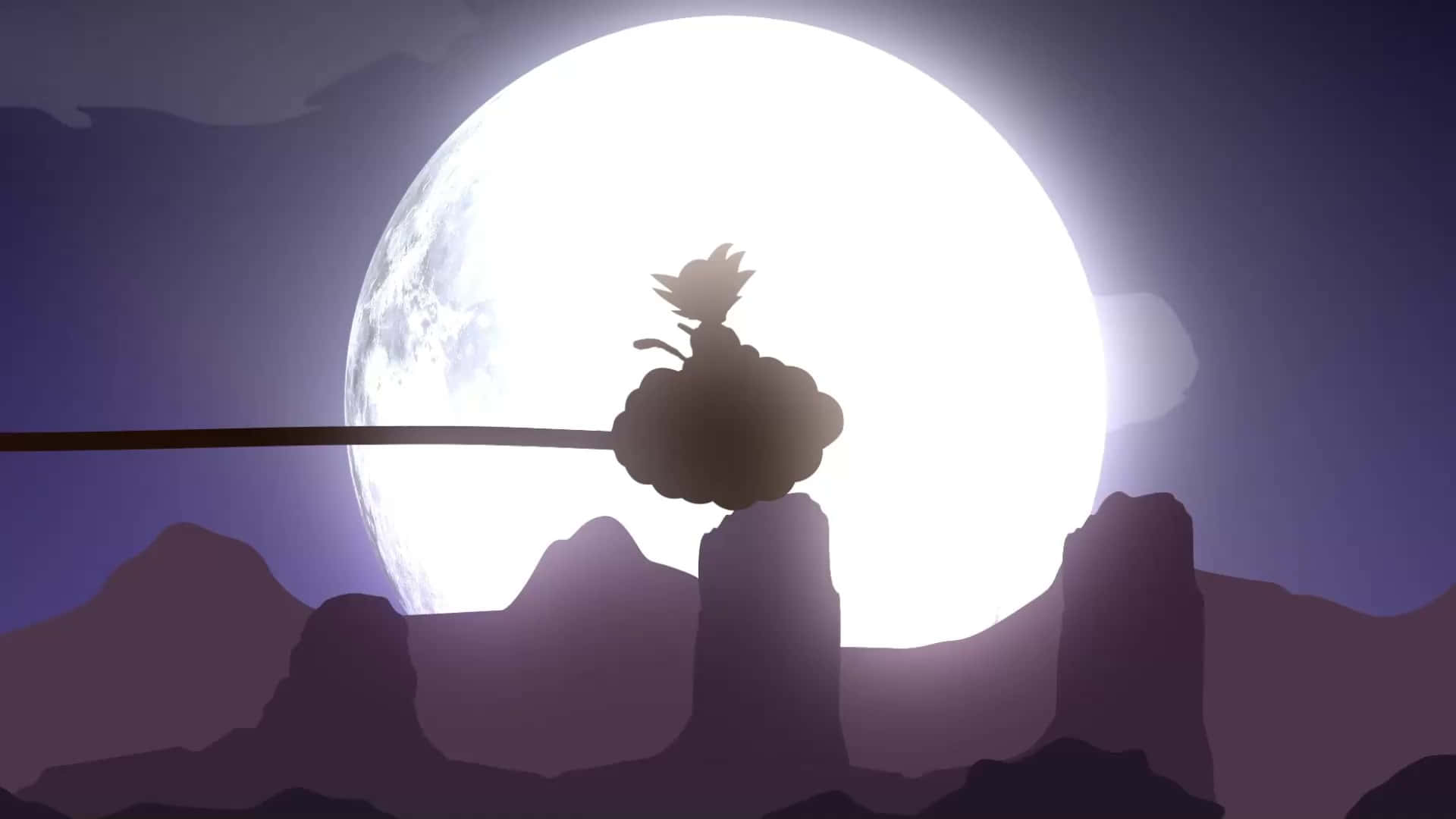 Silweta ni Kid Goku sa Ulap sa Tabi ng Buwan Wallpaper