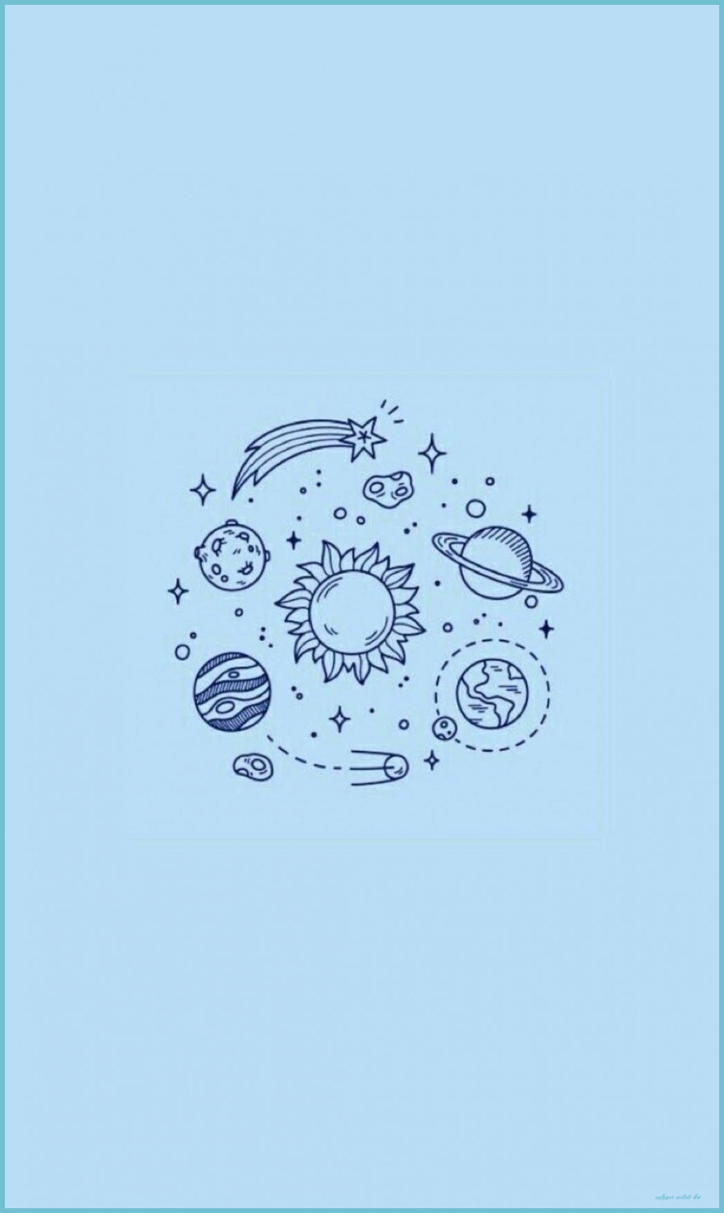 Simpleng Asul na Aesthetic na Sistemang Solar Wallpaper