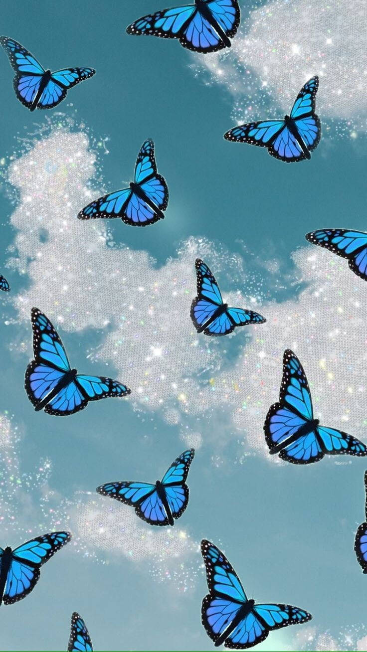 Simpleng Asul na Estetikong mga Paruparo Wallpaper