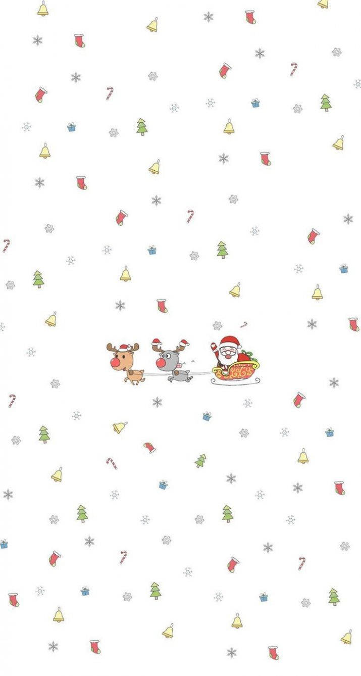 Simpleng Cute na Christmas iPhone na si Santa at ang mga Reindeer Wallpaper