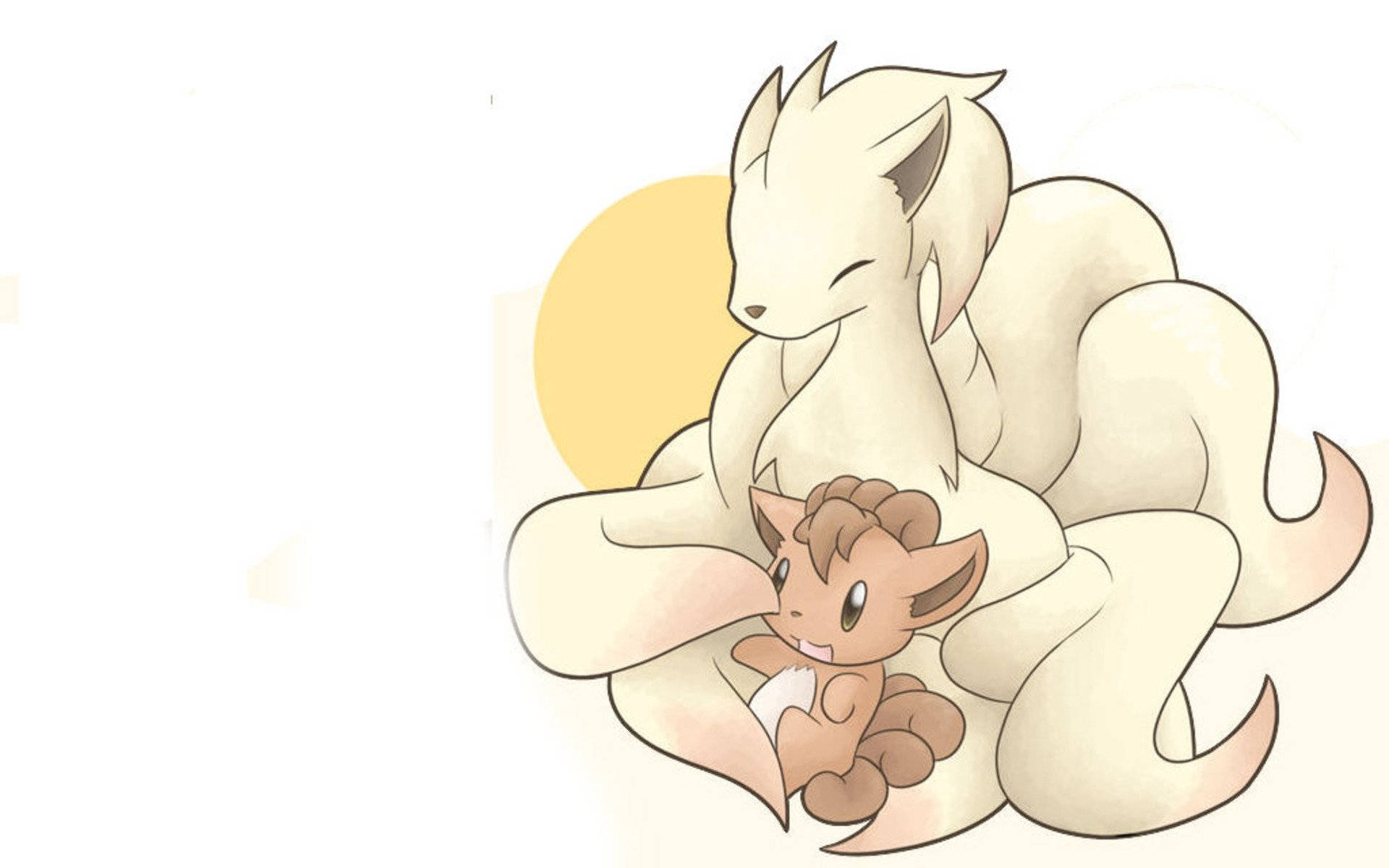 Simpleng Guhit ni Ninetales at Vulpix Wallpaper
