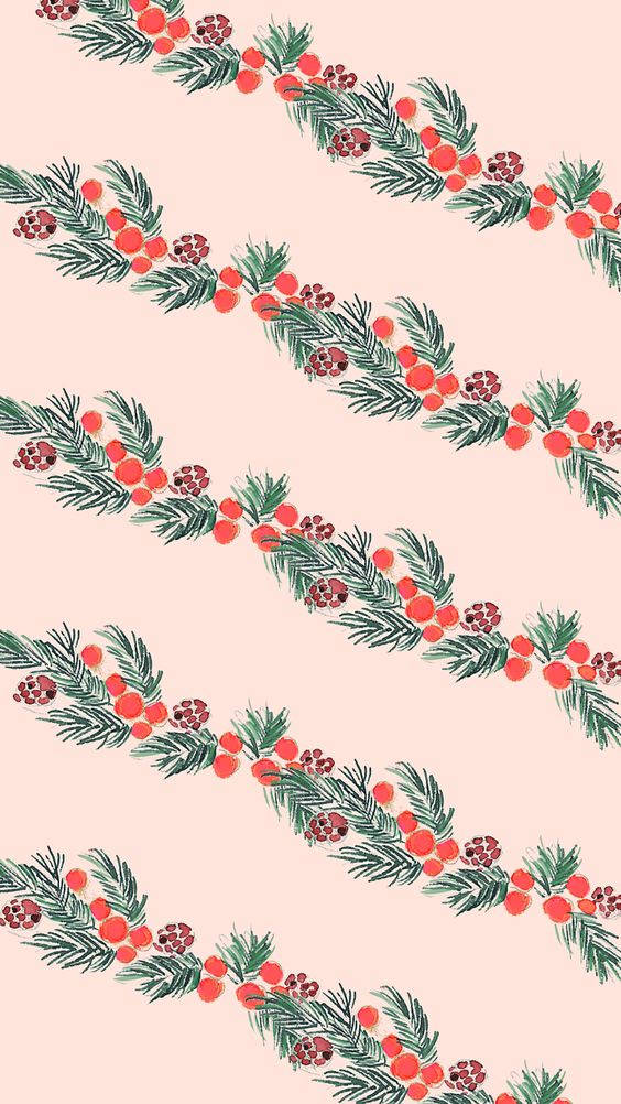 Simpleng Pattern ng Christmas Garland na may Berries Wallpaper