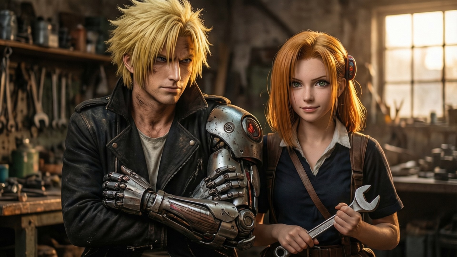 Sina Ed at Winry sa Workshop Wallpaper