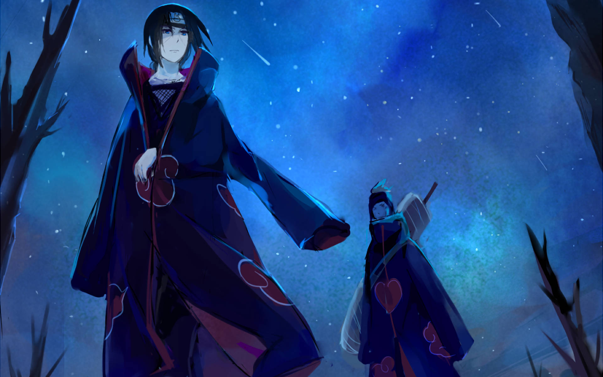 Sina Itachi at Kisame sa Ilalim ng Maningning na Kalangitan Wallpaper