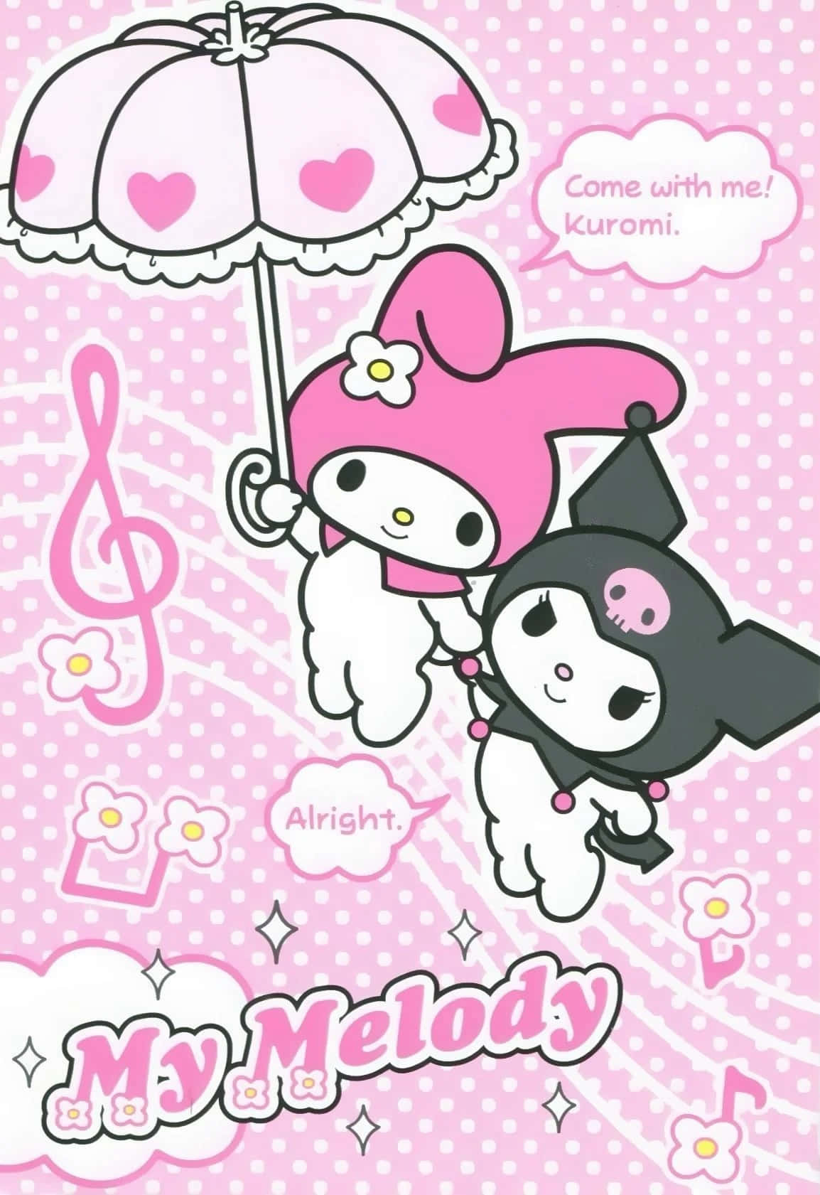 Sina Kuromi at My Melody na Nagpapakita ng Sandaling Sandali Wallpaper