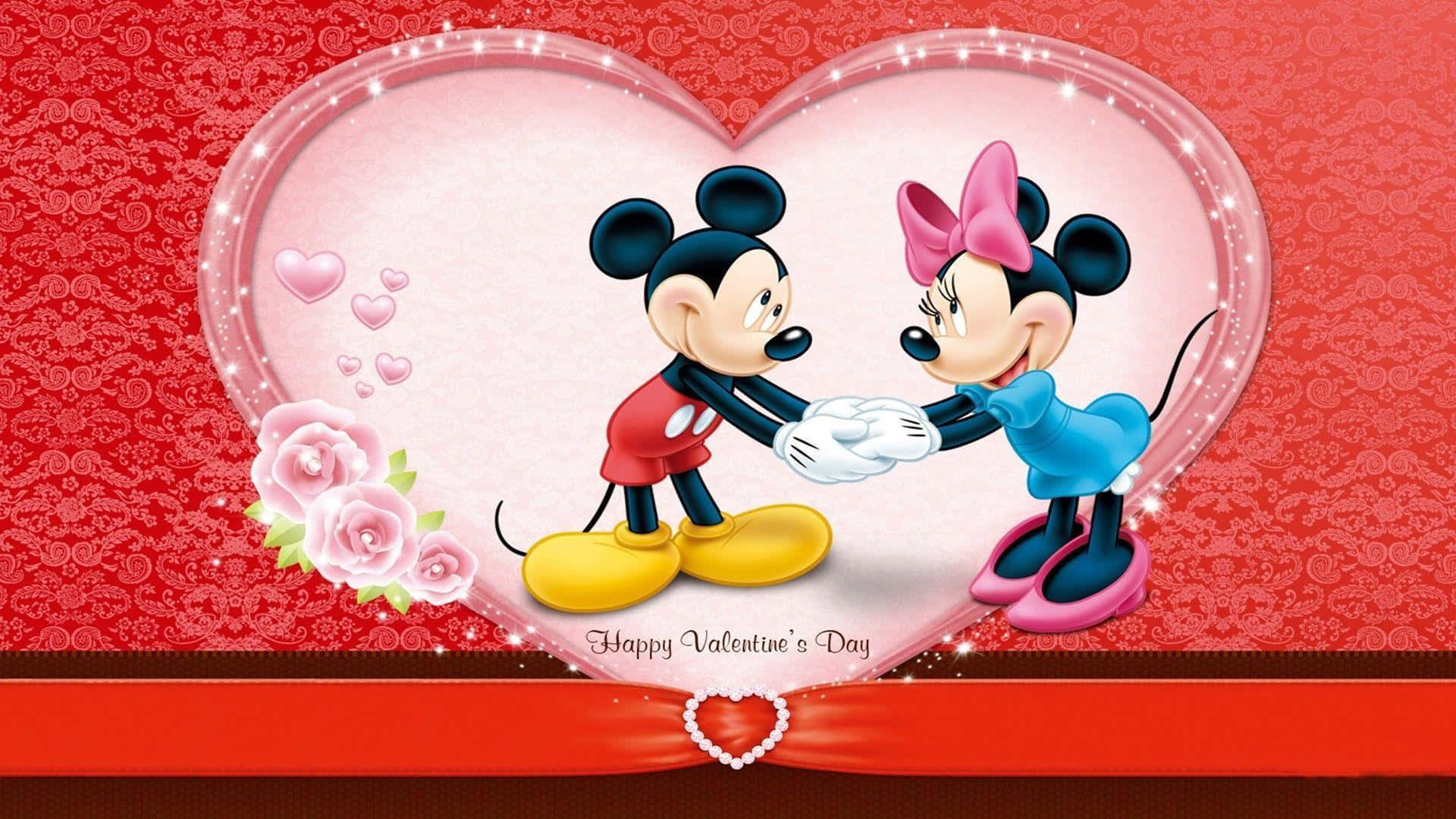 sina mickey at minnie mouse sa loob ng pusong frame Wallpaper