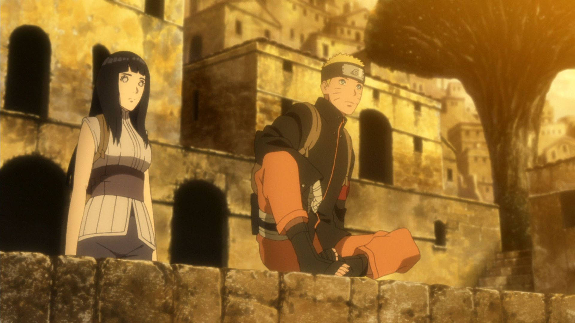 Sina Naruto at Hinata sa Isang Batong Estruktura Wallpaper