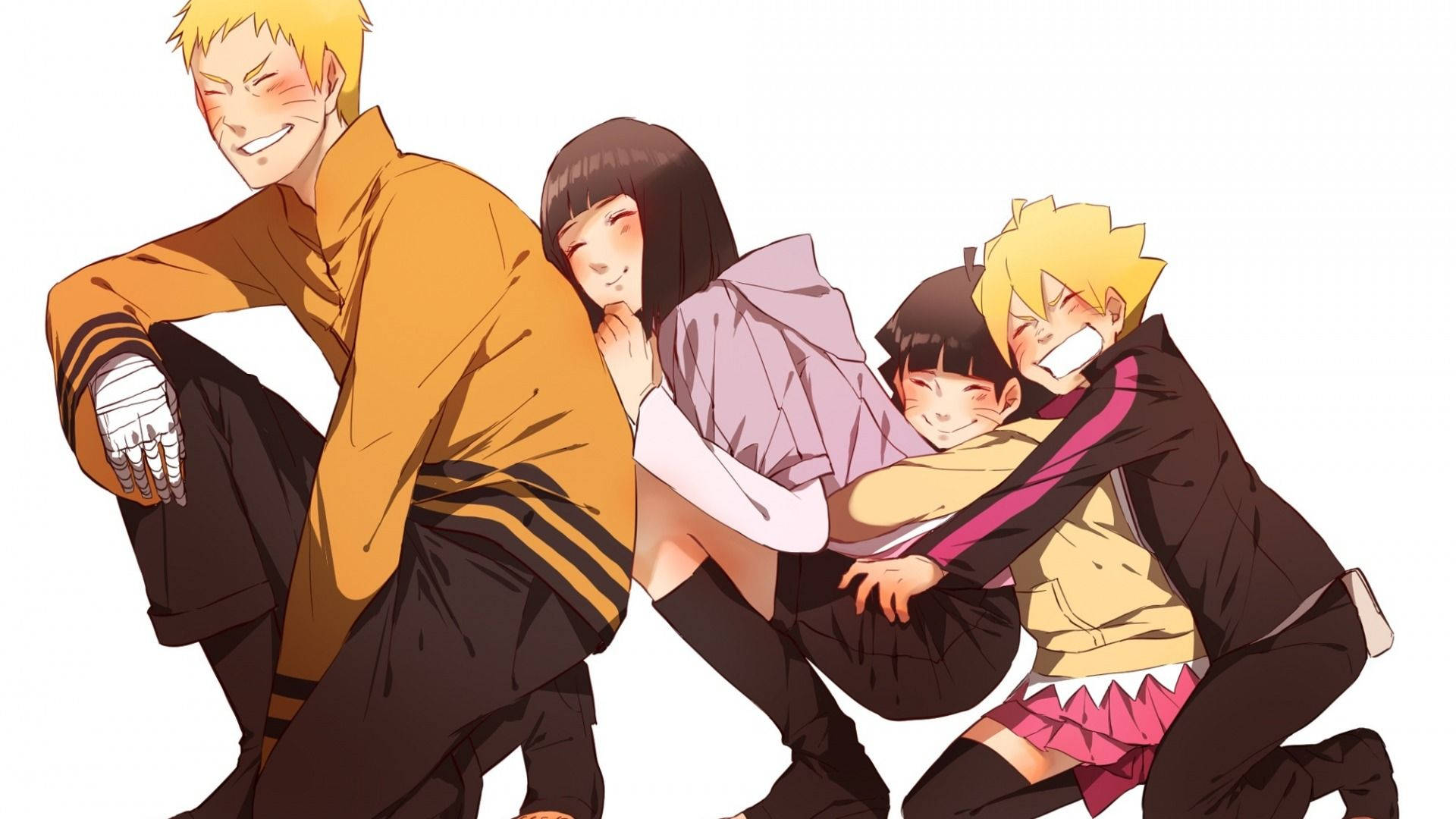 Sina Naruto at Hinata Kasama ang Kanilang mga Anak Wallpaper