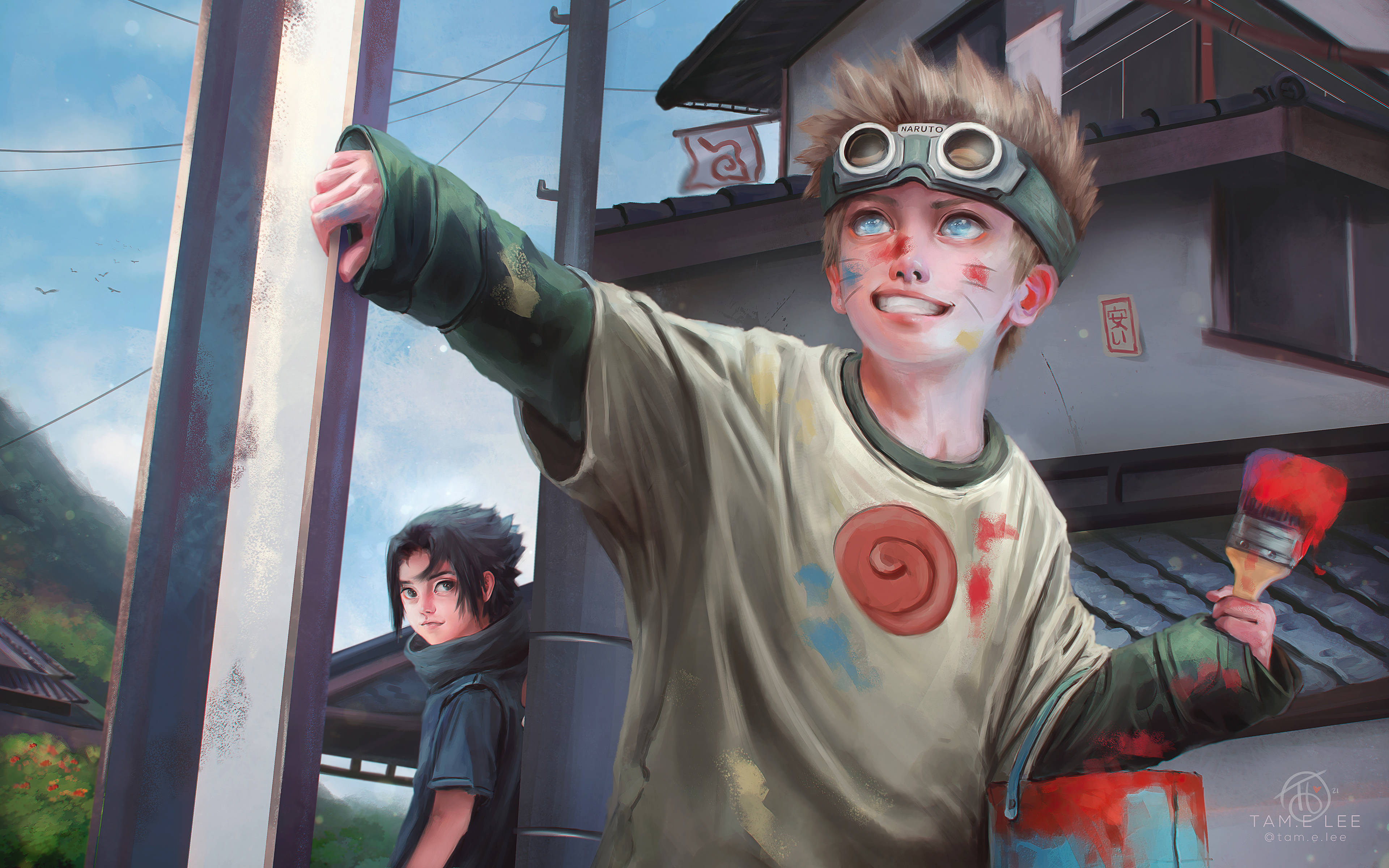 Sina Naruto at Sasuke no Magkaibigan no Bata Wallpaper