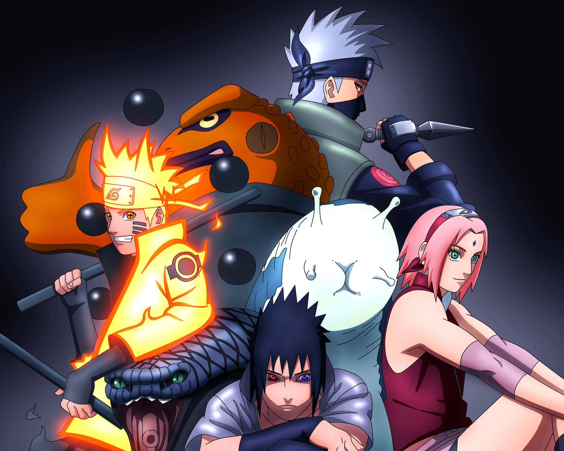 Sina Sasuke (Uchiha), Naruto (Uzumaki), at Sakura (Haruno) ng Team 7, handa nang harapin ang kanilang susunod na misyon! Wallpaper