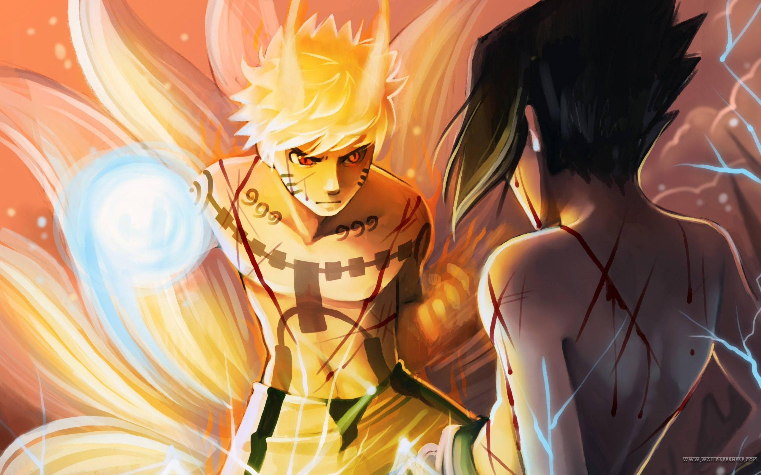 Sina-siyam na Buntot na Naruto at Laban ni Sasuke Wallpaper