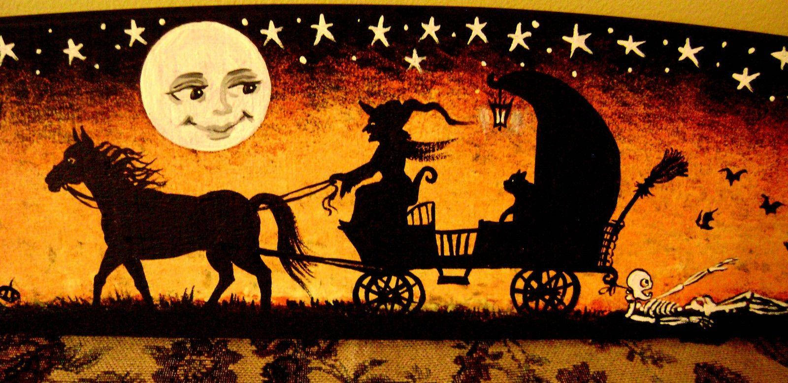 Sinaunang Halloween na Bruha sa Karwahe Wallpaper