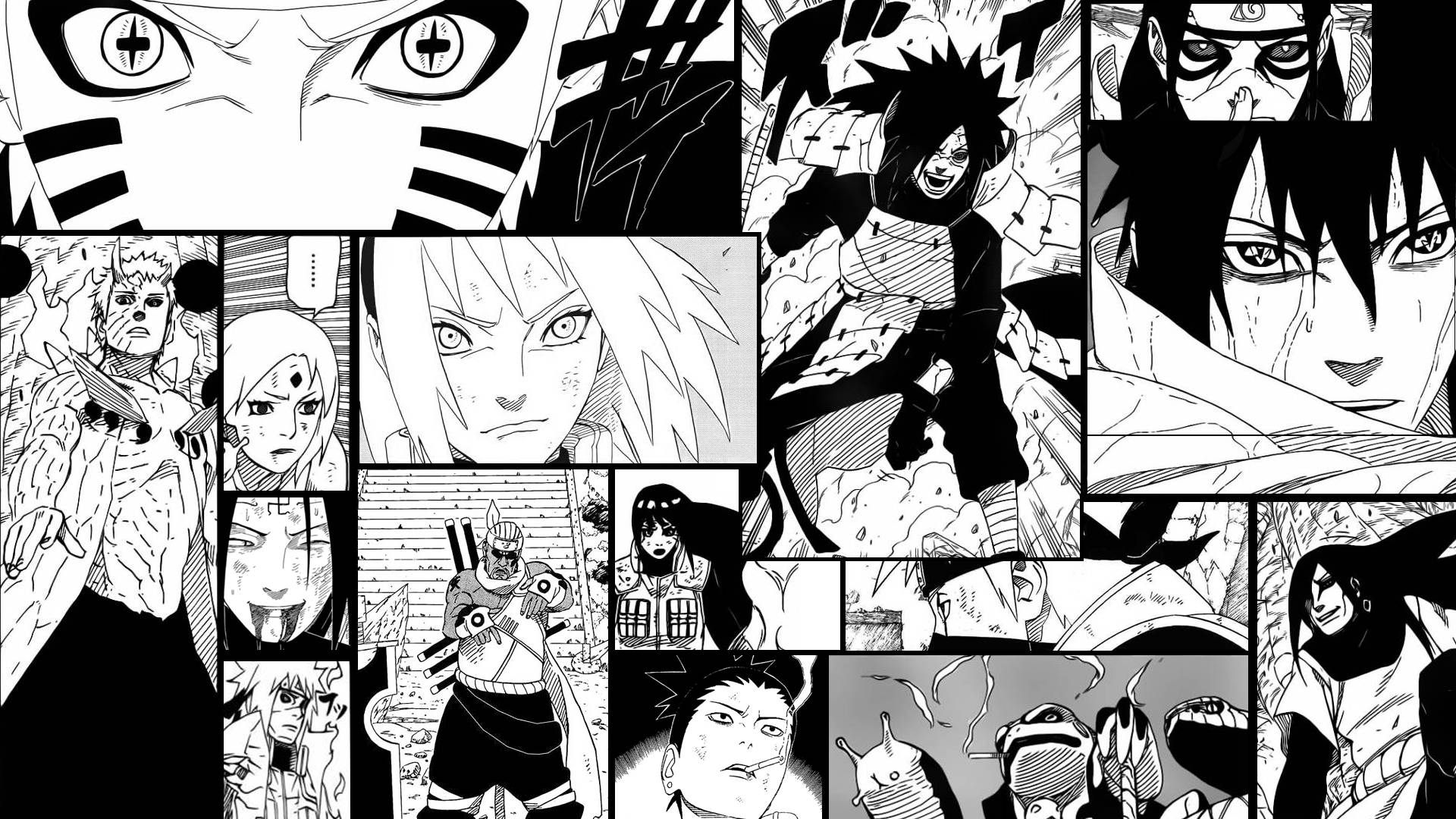 Sining Anime Itim at Puti na Naruto Manga Panels Wallpaper