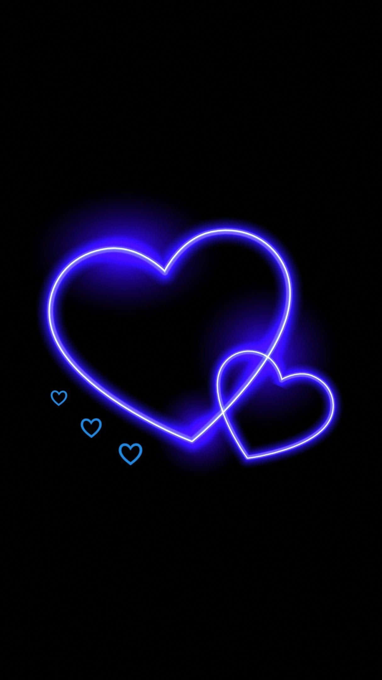 Sining Digital na mga Pusong Neon Blue Wallpaper