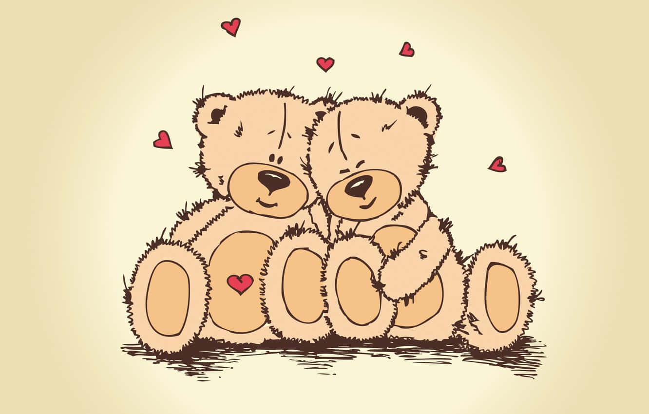 Sining Digital ng mga Teddy Bear na Cute para sa Araw ng mga Puso Wallpaper
