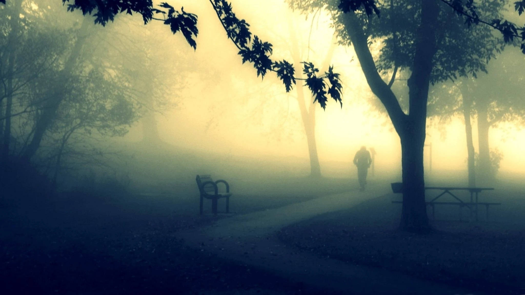 Sining Digital ng Misteryosong Lalaki sa Park Wallpaper