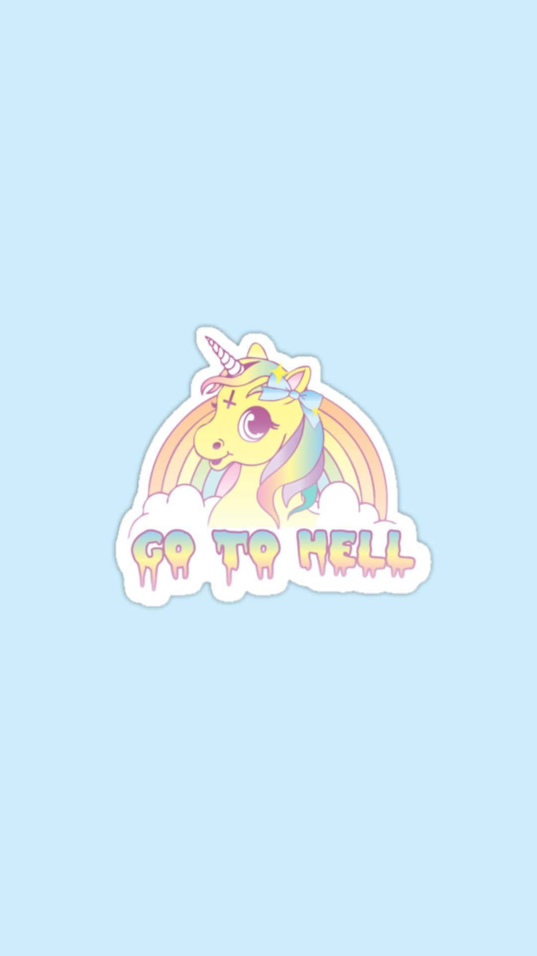Sining Ilustrasyon ng Cute Unicorn na Nagsasabing 'Go to Hell' Wallpaper