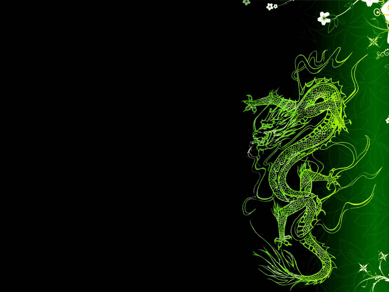 Sining na Itim at Berde na Japanese Dragon PC Wallpaper