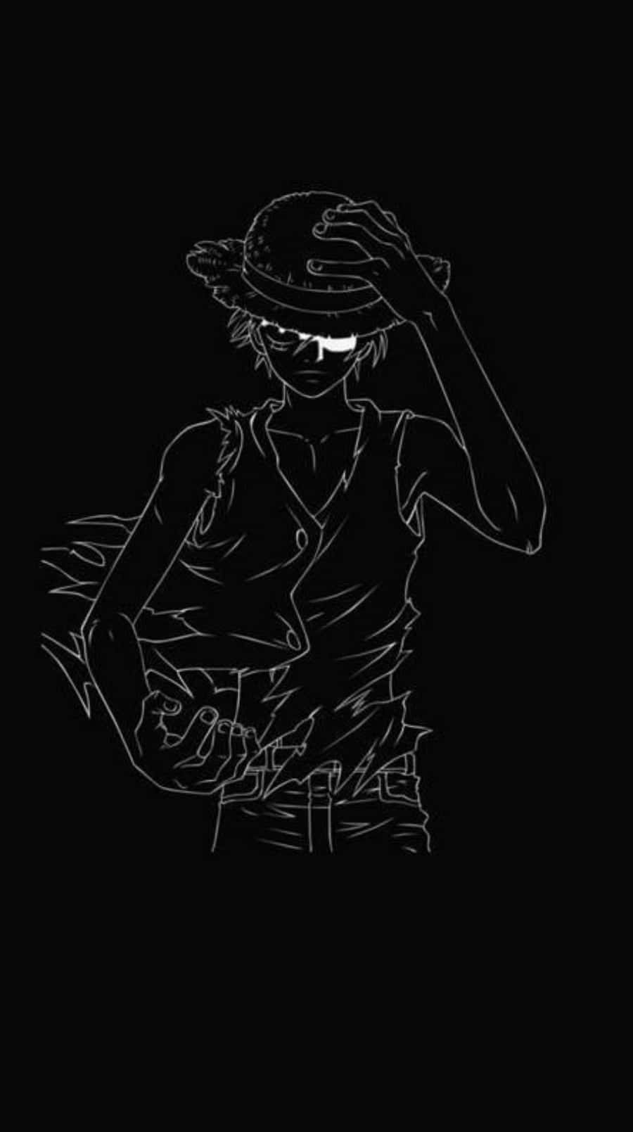 Sining na Itim at Puti na Balangkas ni Luffy para sa Telepono Wallpaper