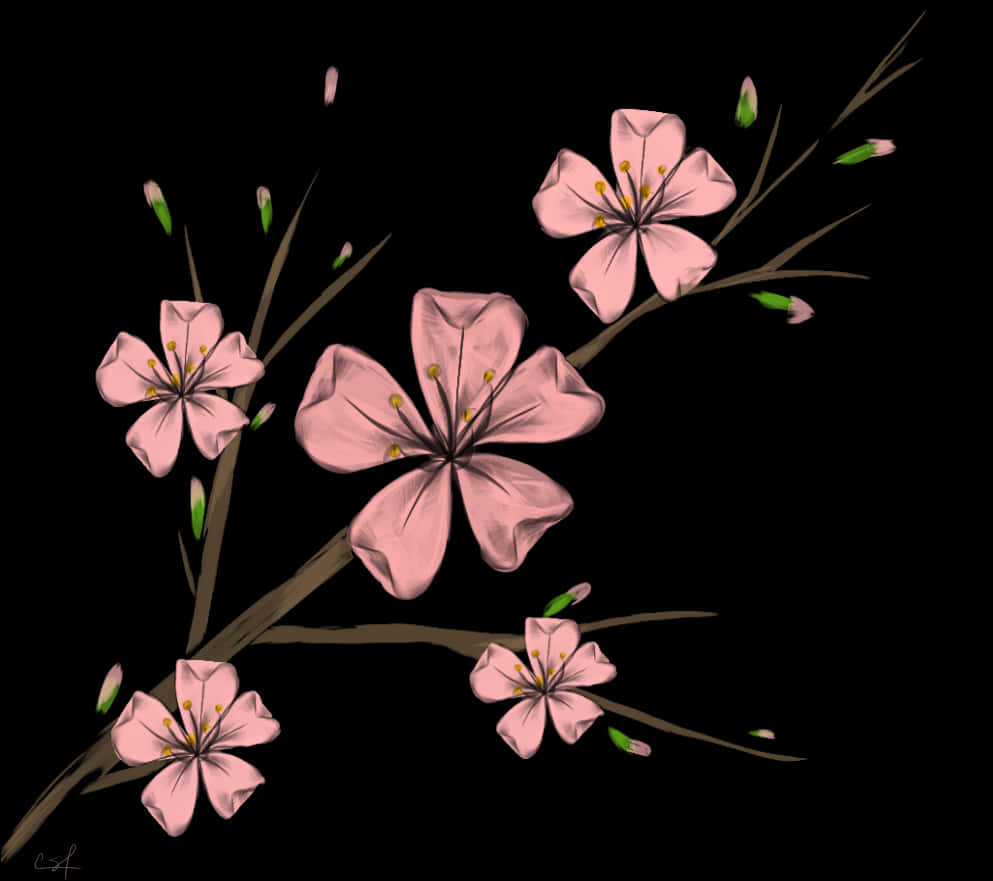 Sining na Representasyon ng Cherry Blossoms Wallpaper