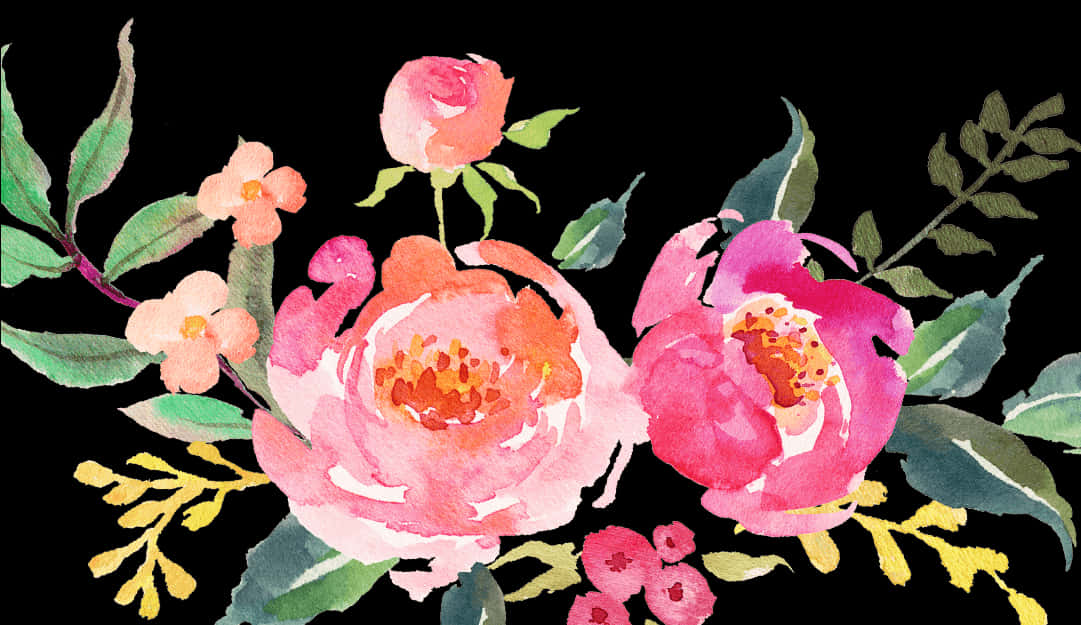 Sining na Watercolor ng mga Rosas na Bulaklak Wallpaper