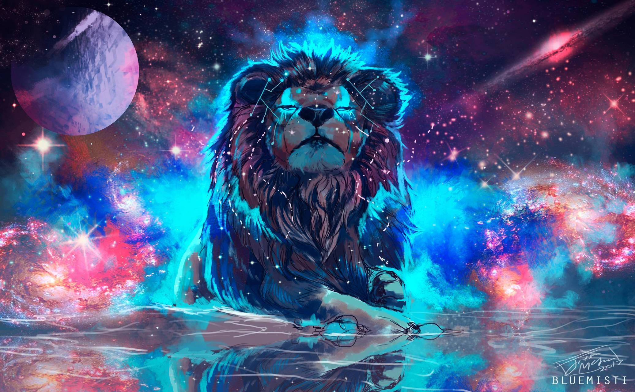 Sining Neon ng Leon Galaxy na Nakakarelaks Wallpaper