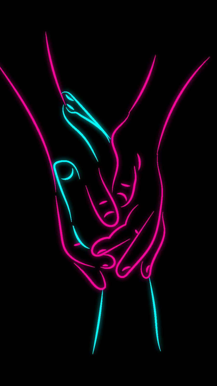 Sining Neon ng Magkahawak na Romantiko Wallpaper