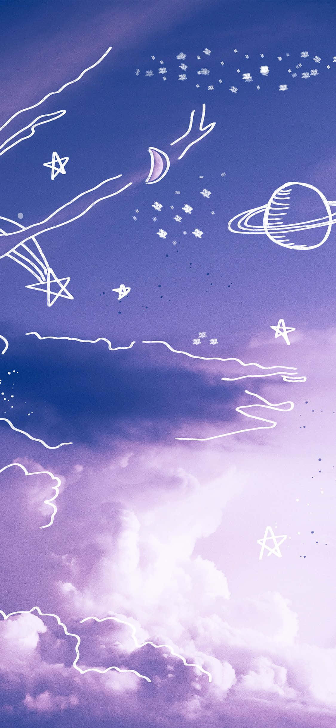 Sining ng Aesthetic Sky Doodle na Purple Pastel iPhone Wallpaper