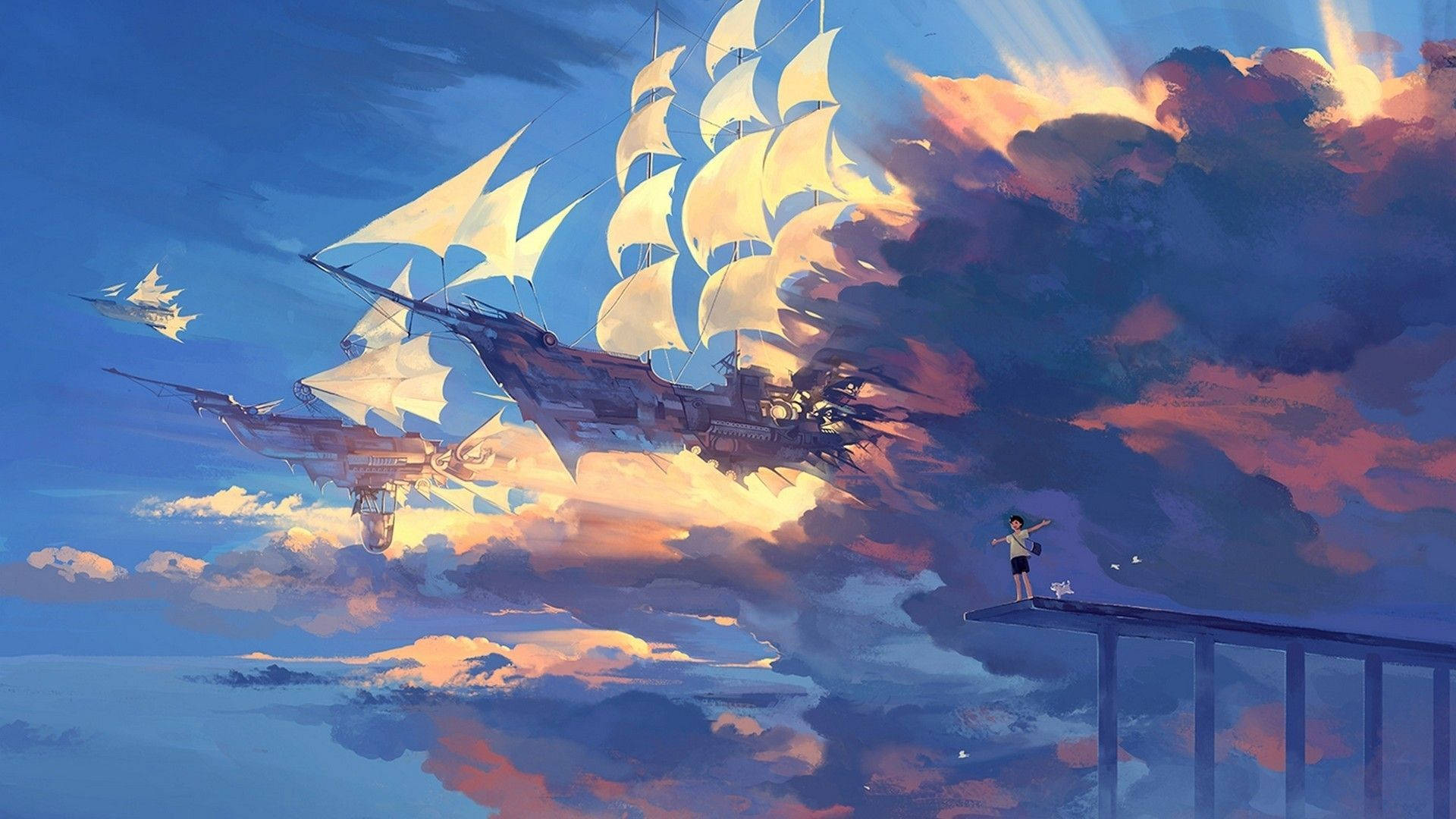 Sining ng Anime na Skyship Aesthetic para sa Desktop Wallpaper