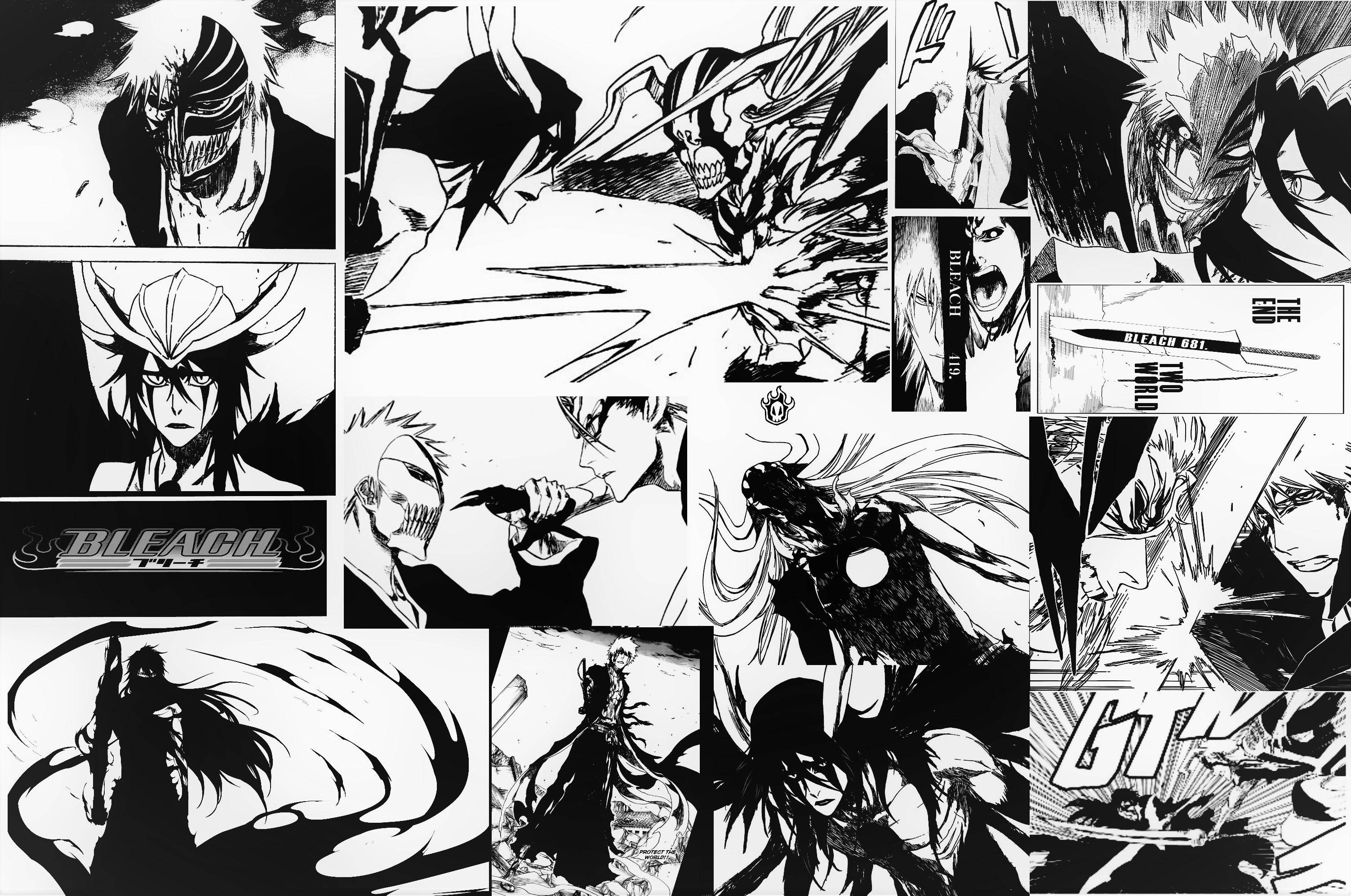 Sining ng Anime na Itim at Puti Bleach Ichigo Manga Wallpaper