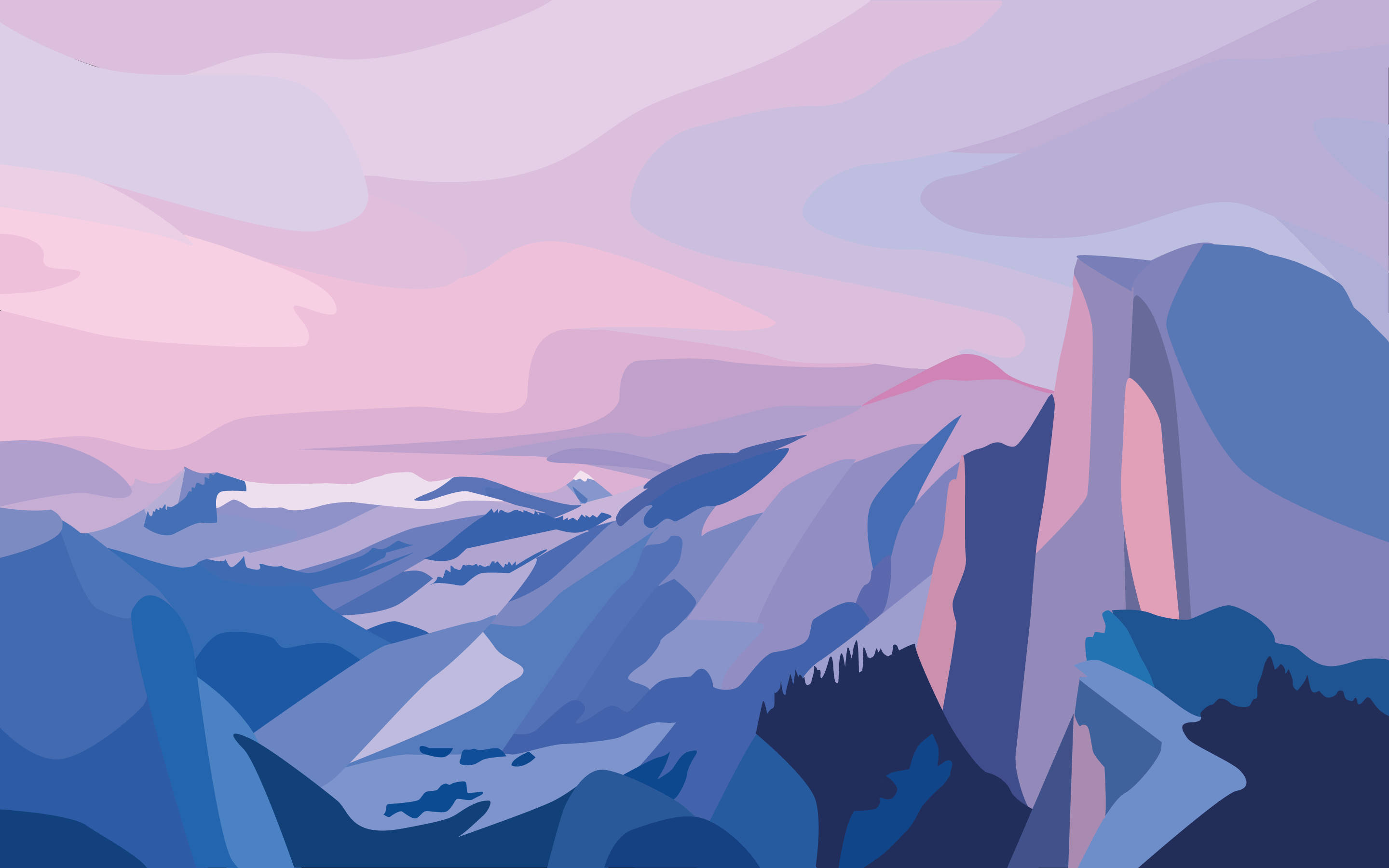Sining ng Asul na Bundok na may Niyebe Wallpaper