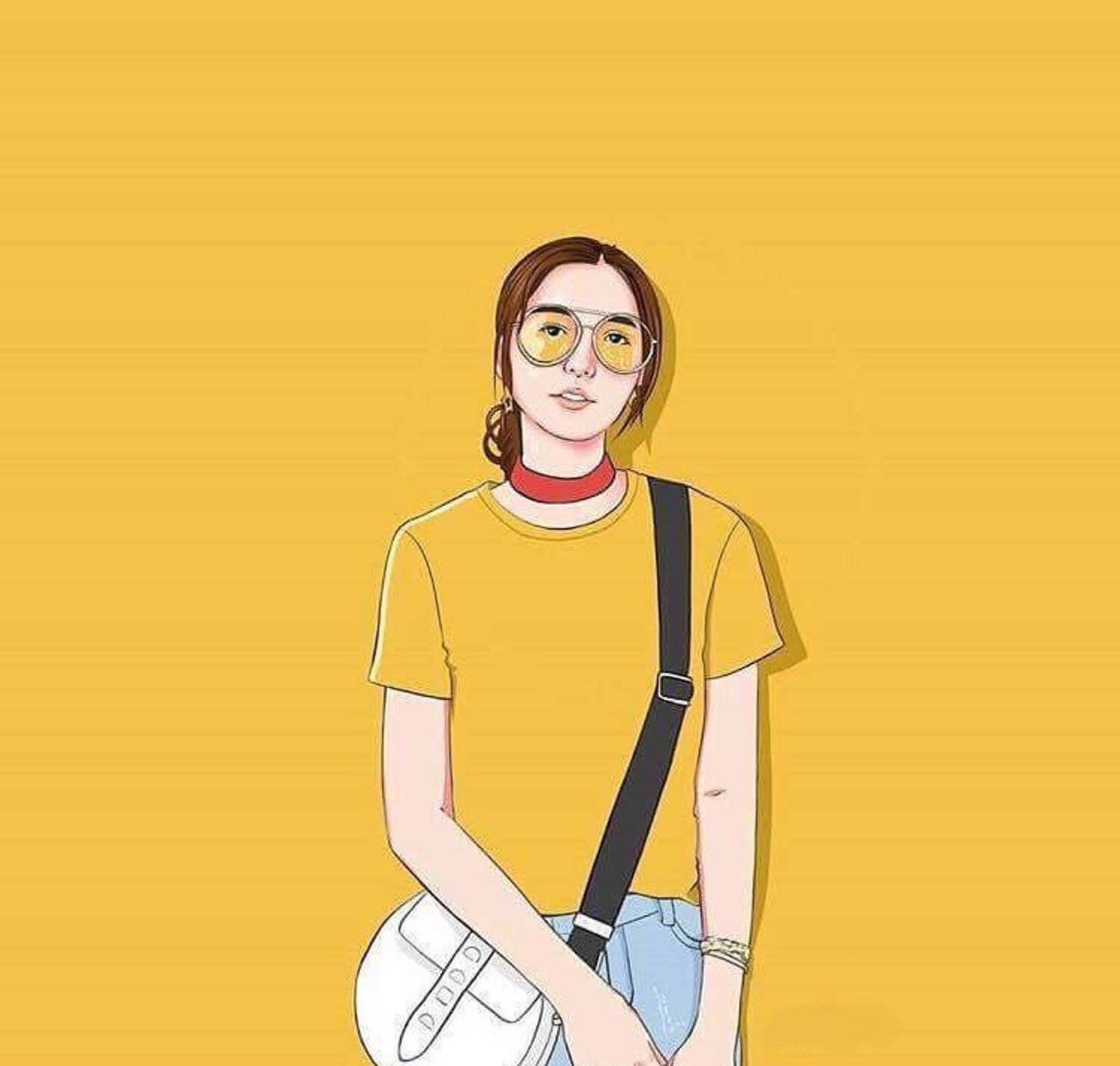 Sining ng Babaeng Mustard Yellow Aesthetic Wallpaper