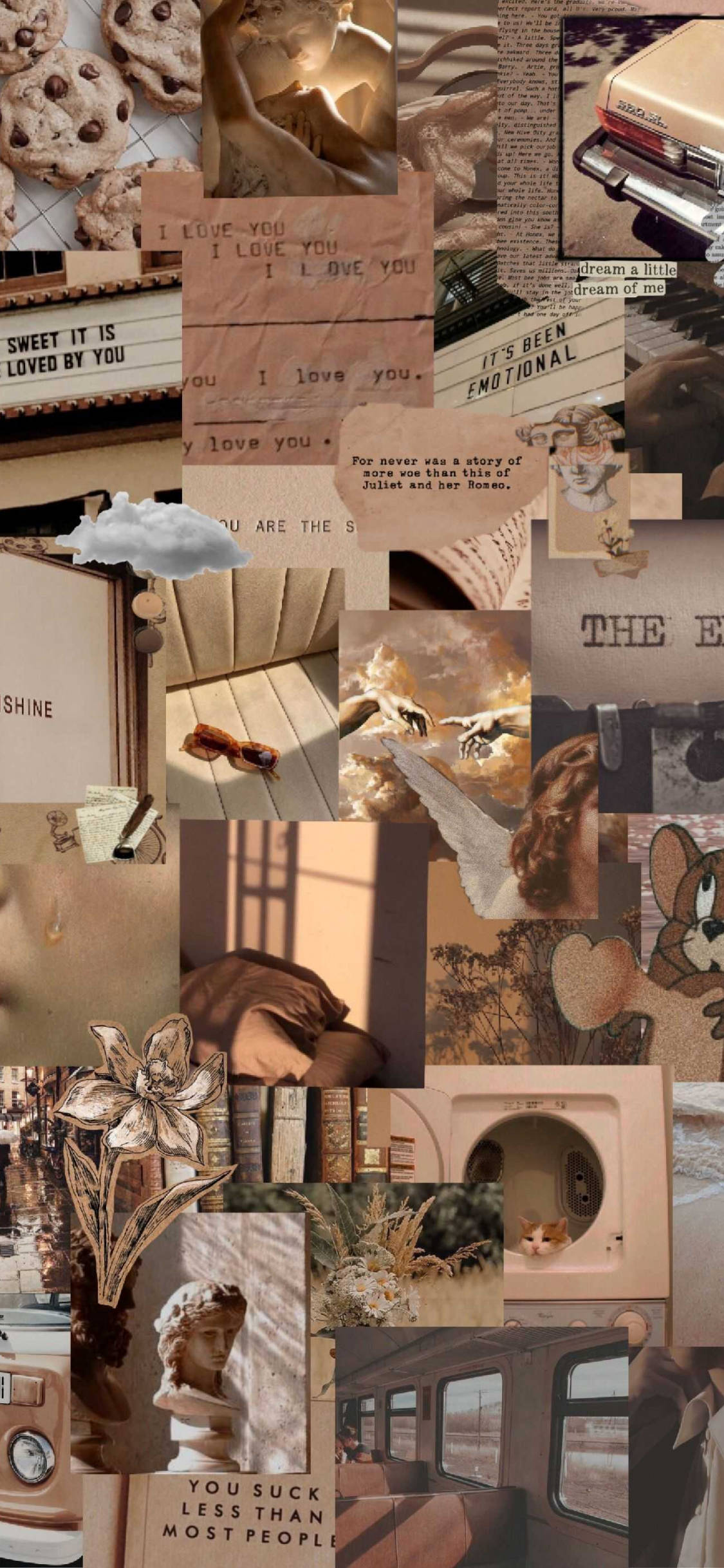 Sining ng Beige Brown Aesthetic Collage Wallpaper