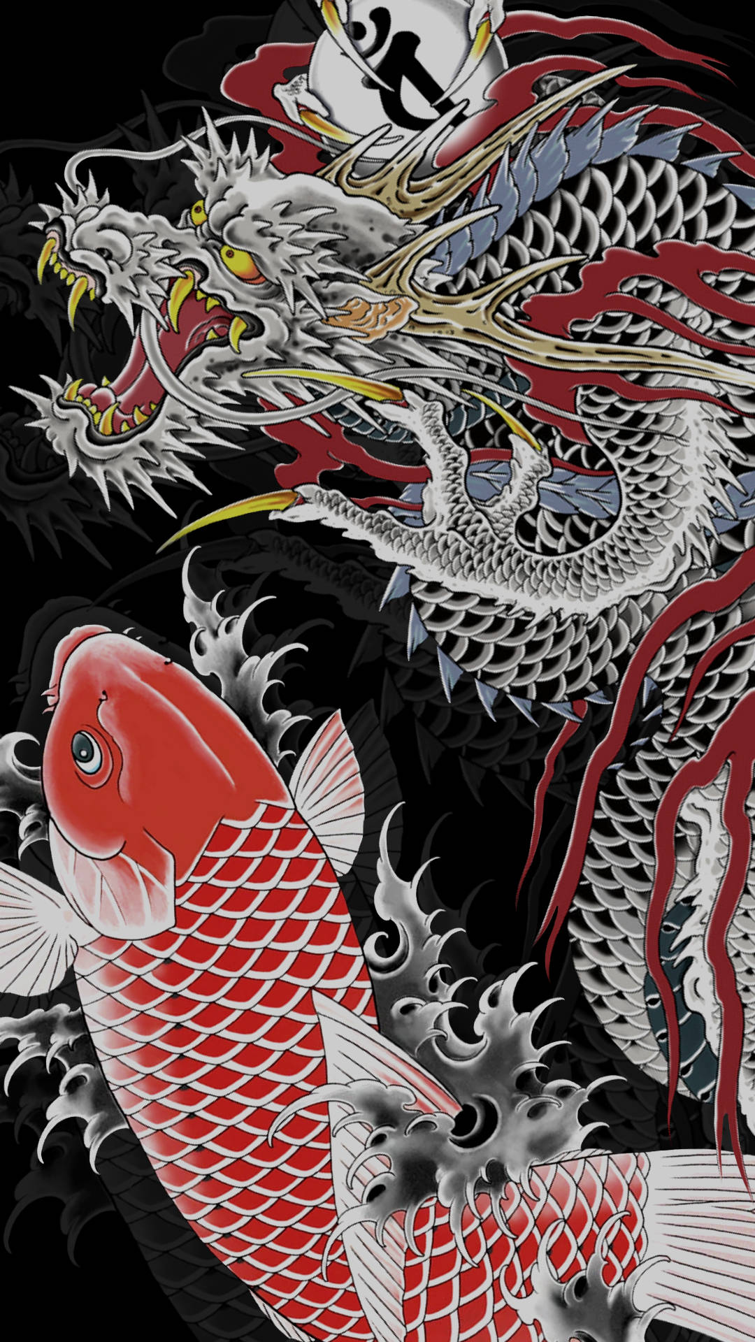 Sining ng Dragon at Koi ng Hapon Wallpaper