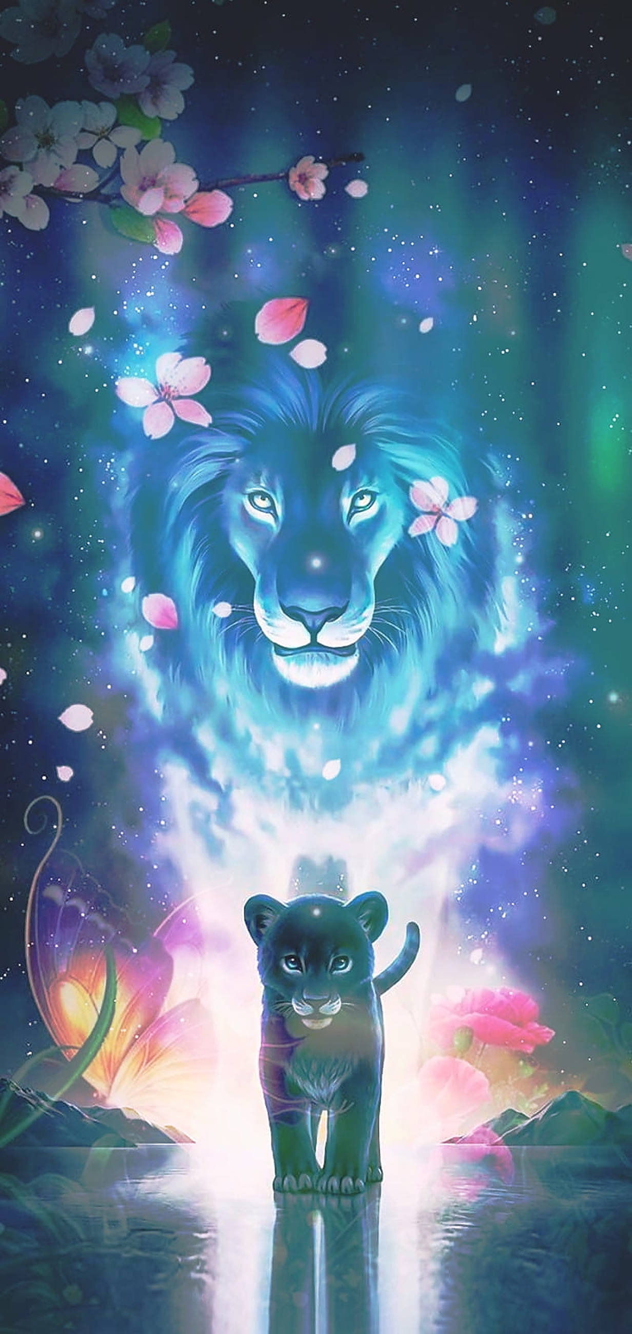 Sining ng Floral Galaxy Lion King Wallpaper