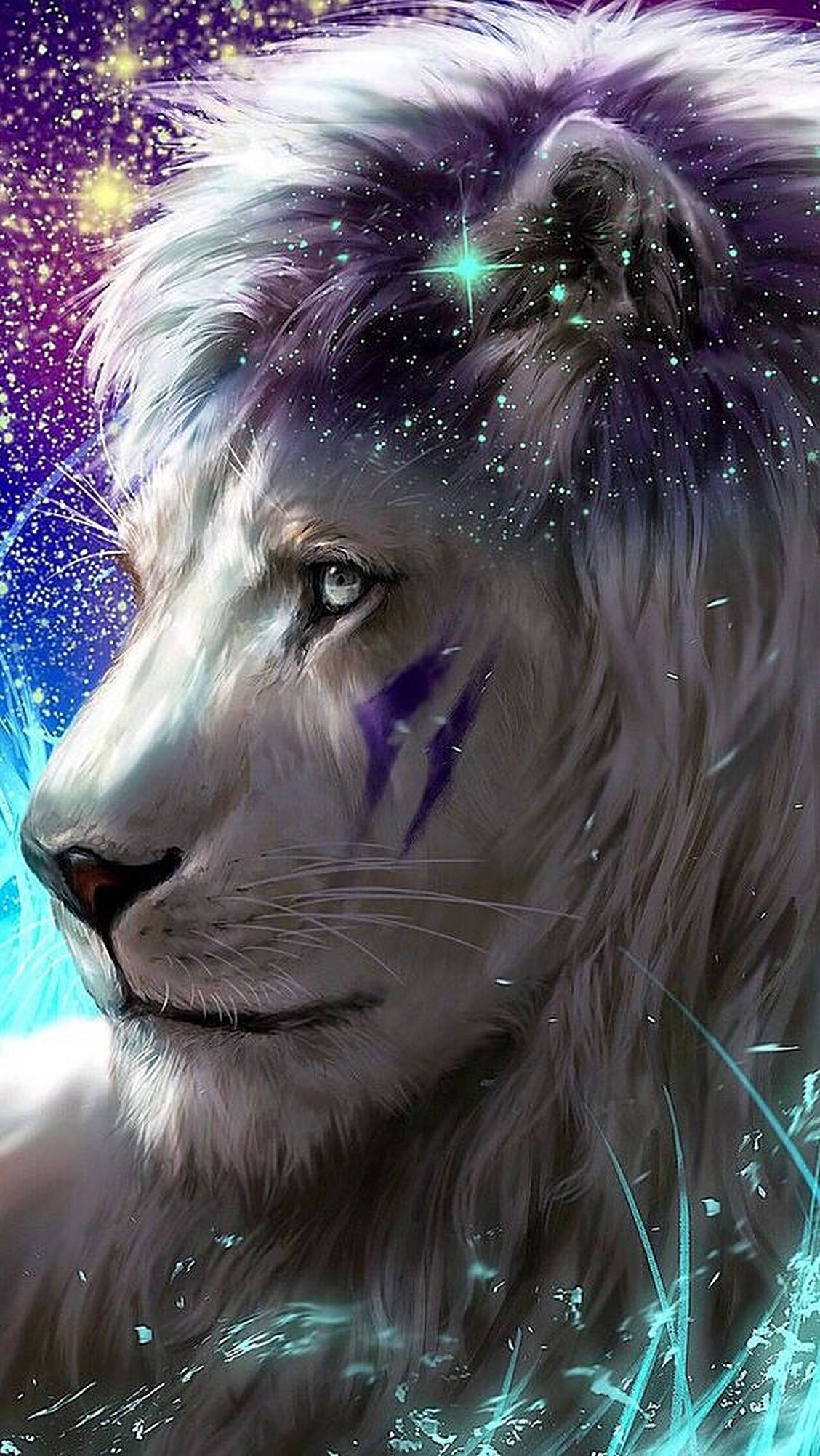 Sining ng Galaxy Lion Cyan Wallpaper