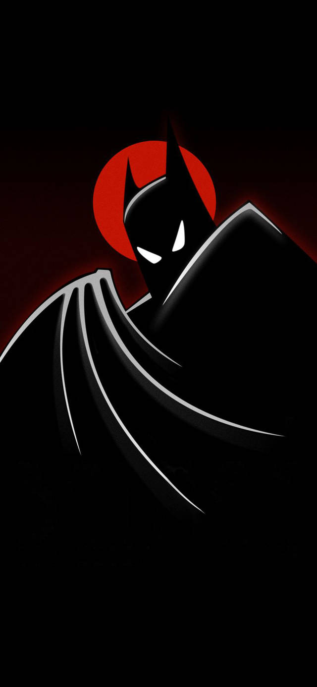 Sining Ng Itim Na Batman Na May Pulang Buwan Para Sa Mobile Wallpaper