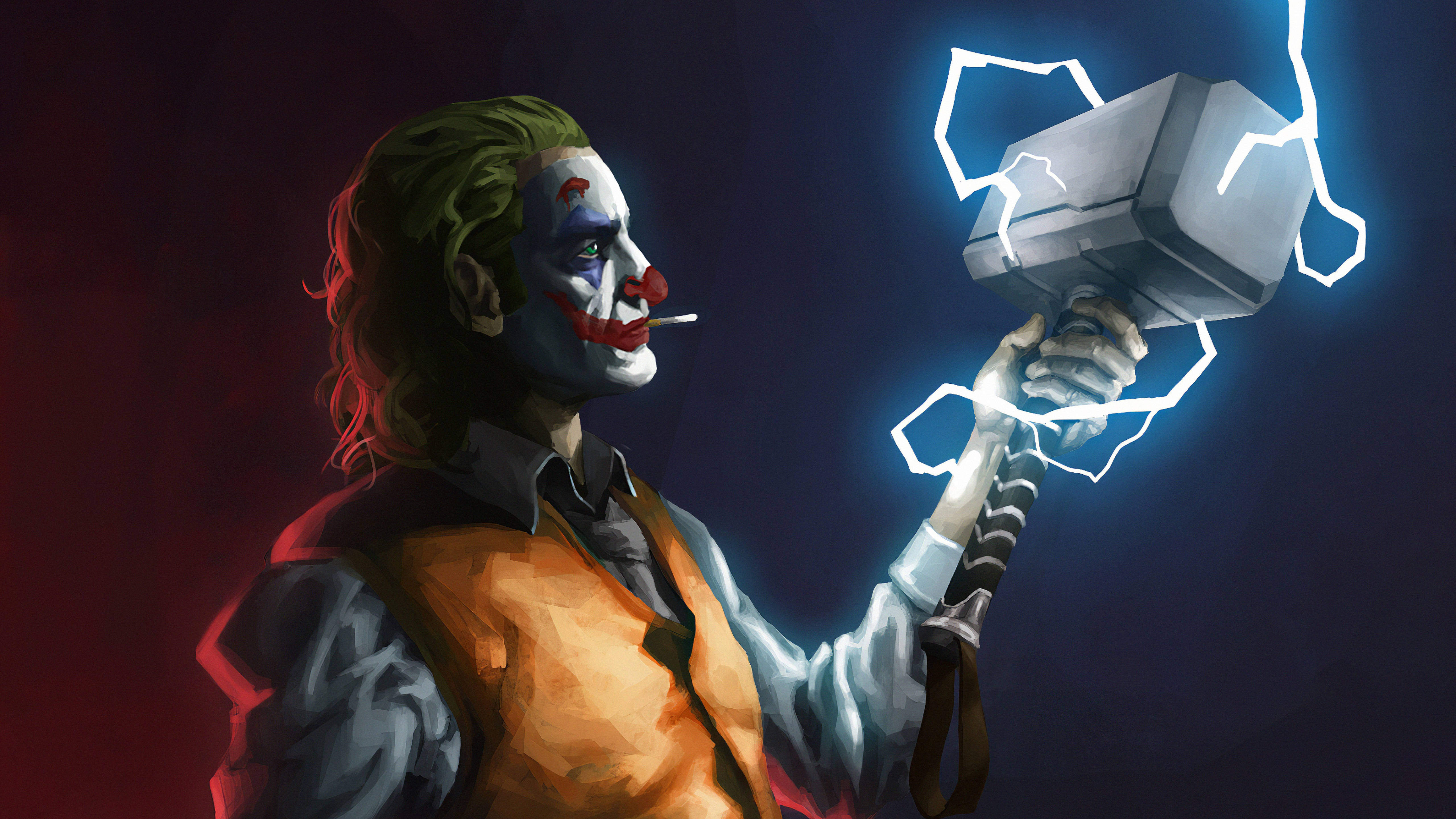 Sining ng Joker na may Hammer ni Thor Wallpaper