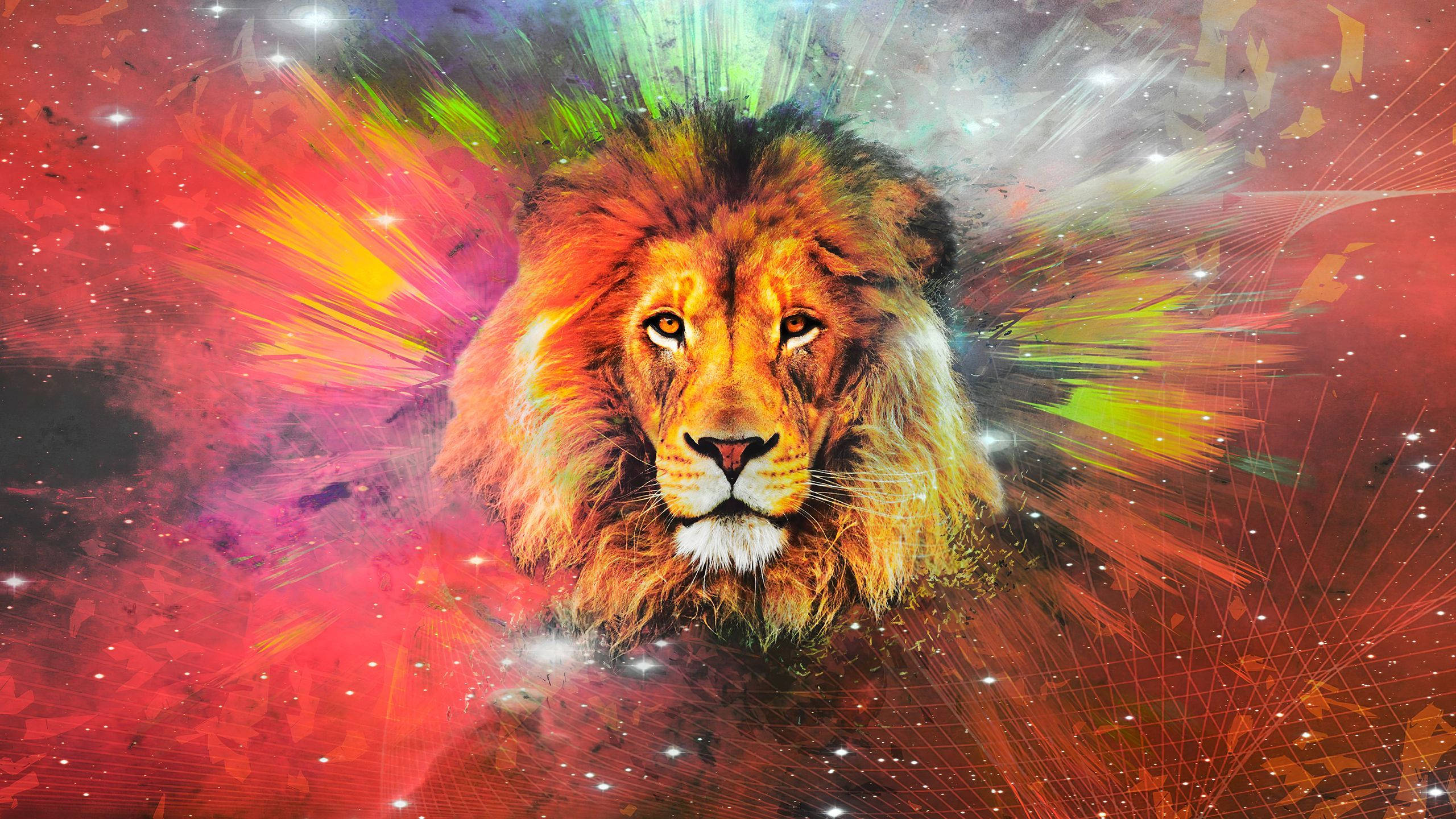 Sining ng Lion na may Orange Galaxy Wallpaper