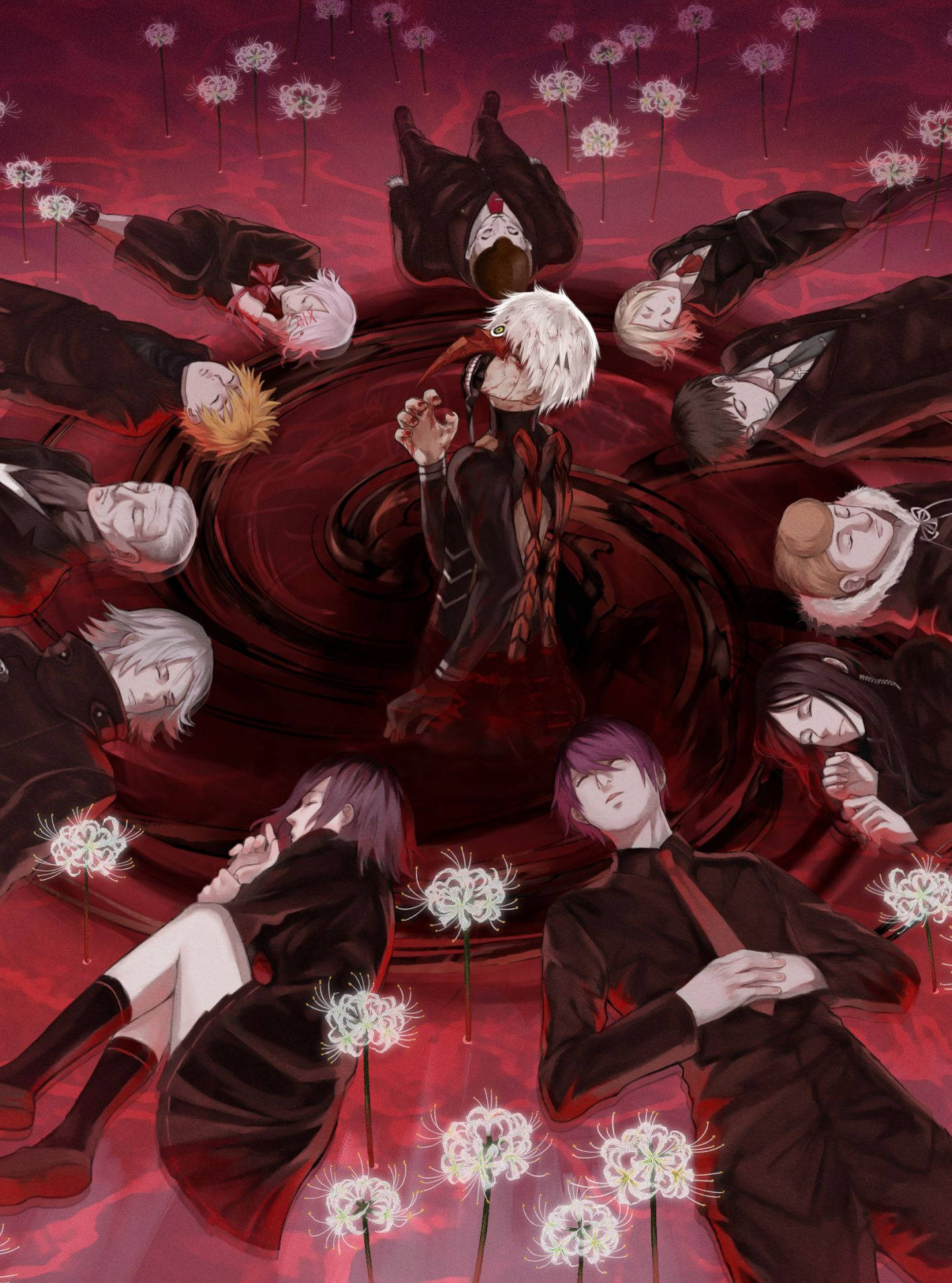 Sining ng Tokyo Ghoul na Pula ang Tema Wallpaper