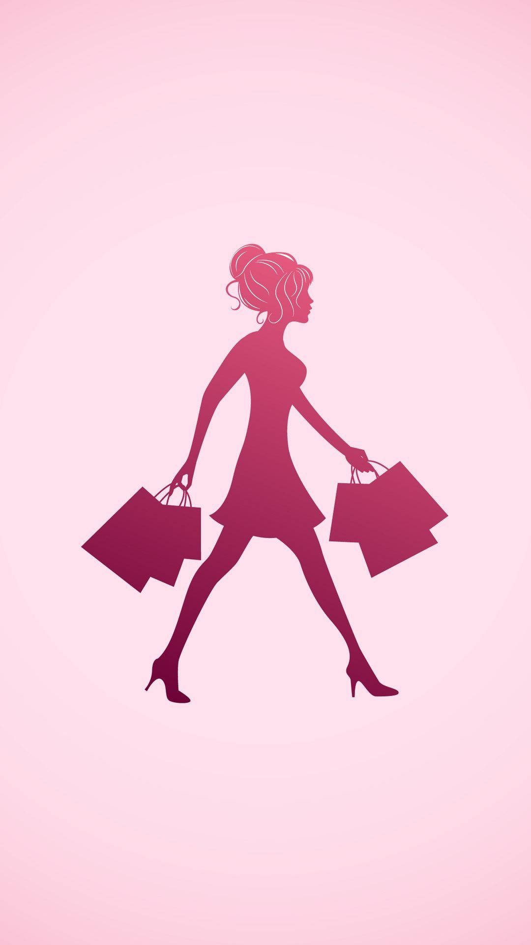 Sining ng Vector na Pink na Pamimili Wallpaper