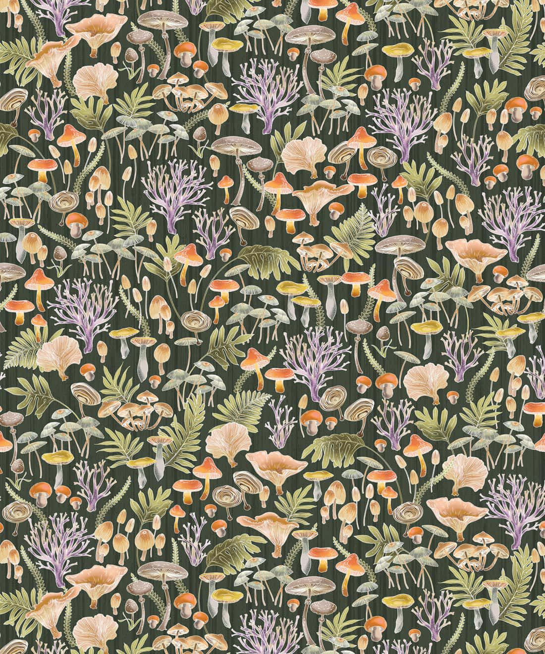 Sining ng Vintage na Cute na Kabute at Halamang Wallpaper