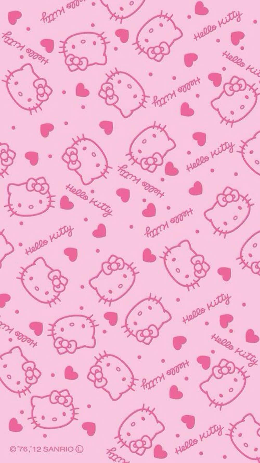 Sining ng Wallpaper na May Mga Puso at Hello Kitty na Kulay Rosas Wallpaper